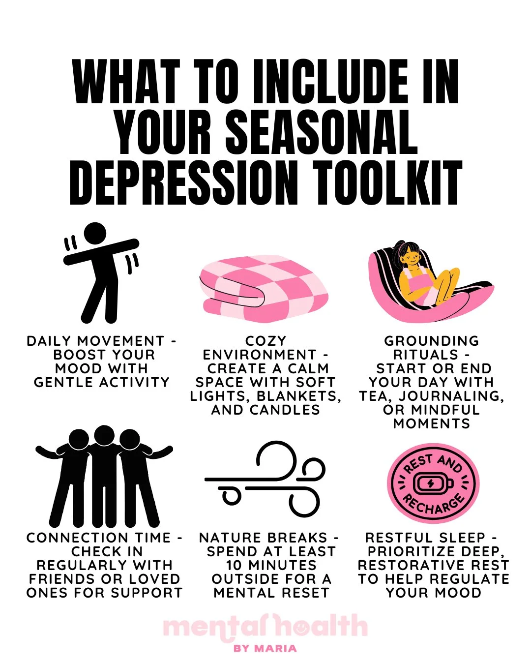 The shift into fall and winter can feel heavier than most people realize.

Shorter days, less sunlight, colder weather, they all impact your mood and energy.

That&rsquo;s why having a seasonal depression toolkit matters. ✨

Small, intentional practi