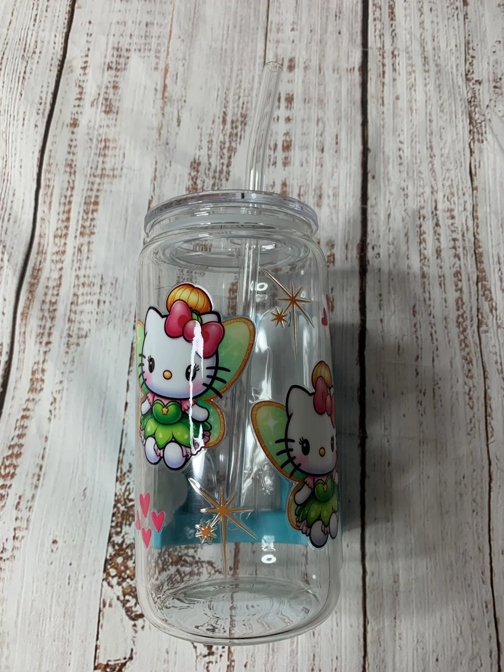 Hello Kitty Fairy (Glass cup with acrylic lid and glass straw 