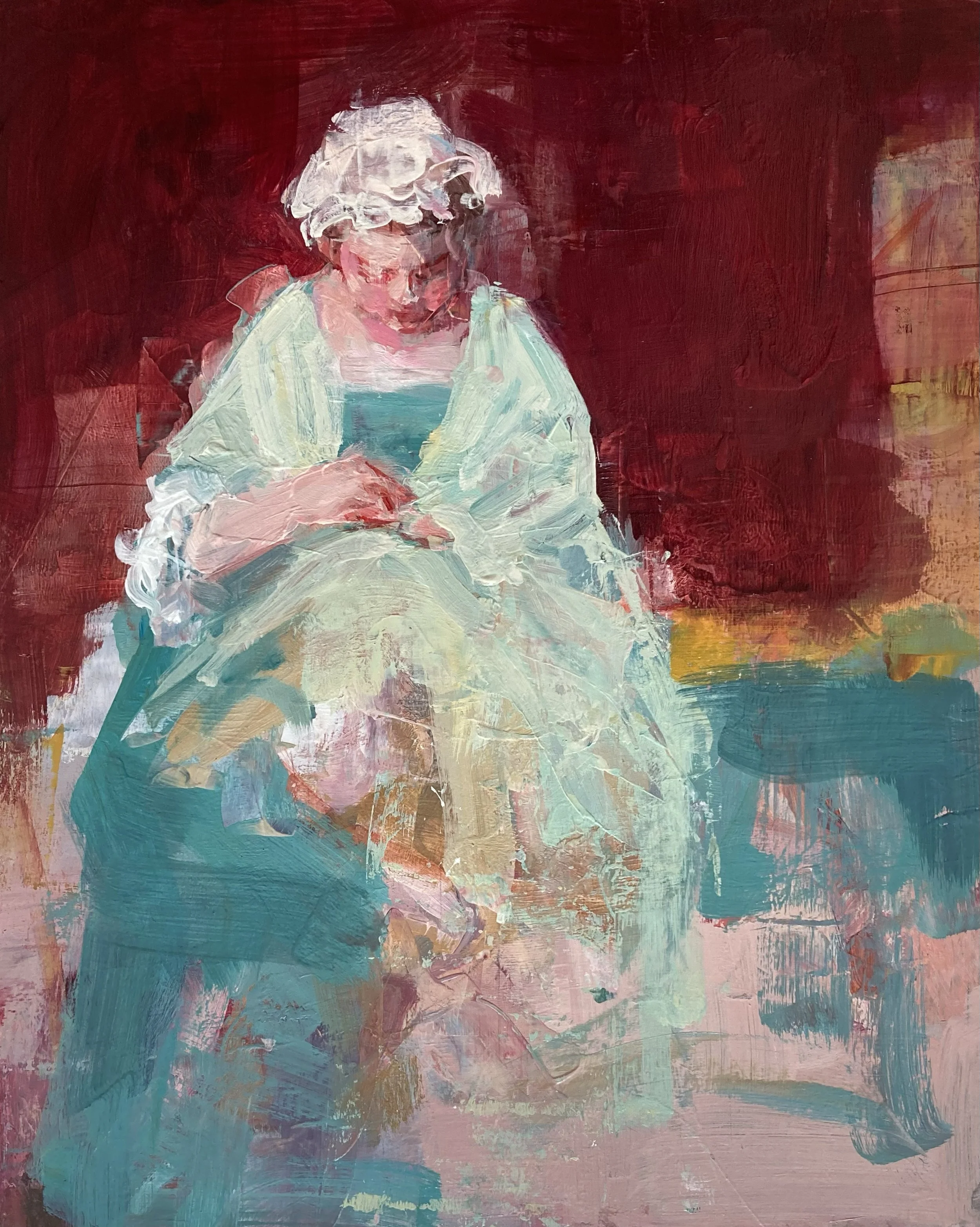 Girl Sewing, 8' x 10"