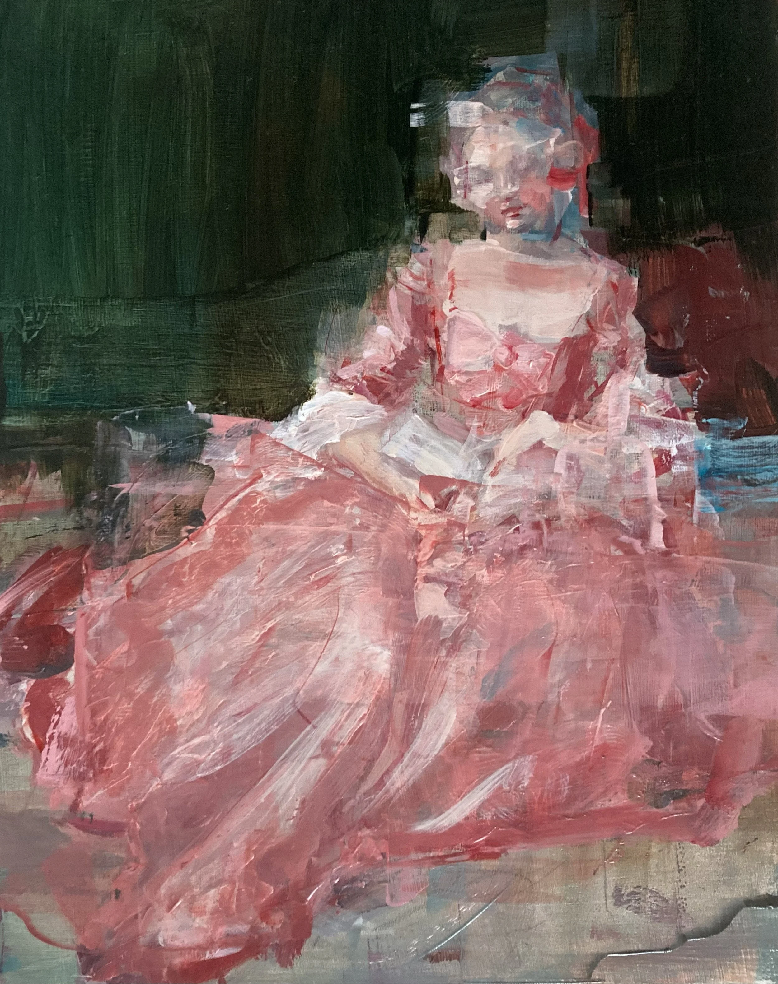 Pink and Green, 8' X 10", oil on wood