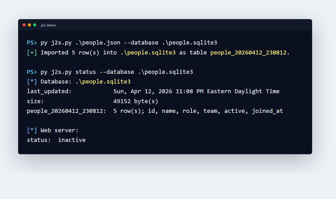 JSON to SQLite Converter