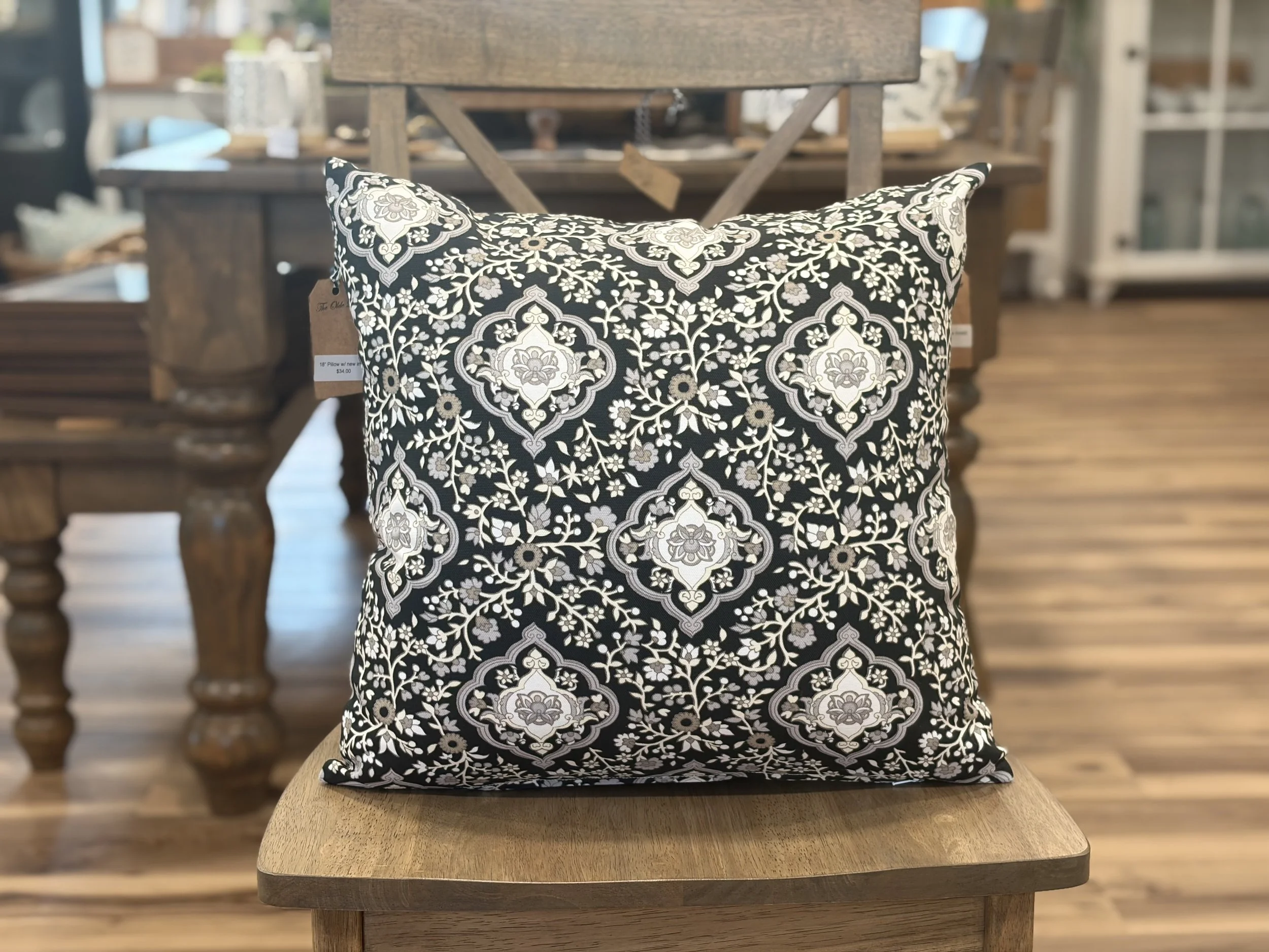 Geo-Floral Canvas Throw Pillow