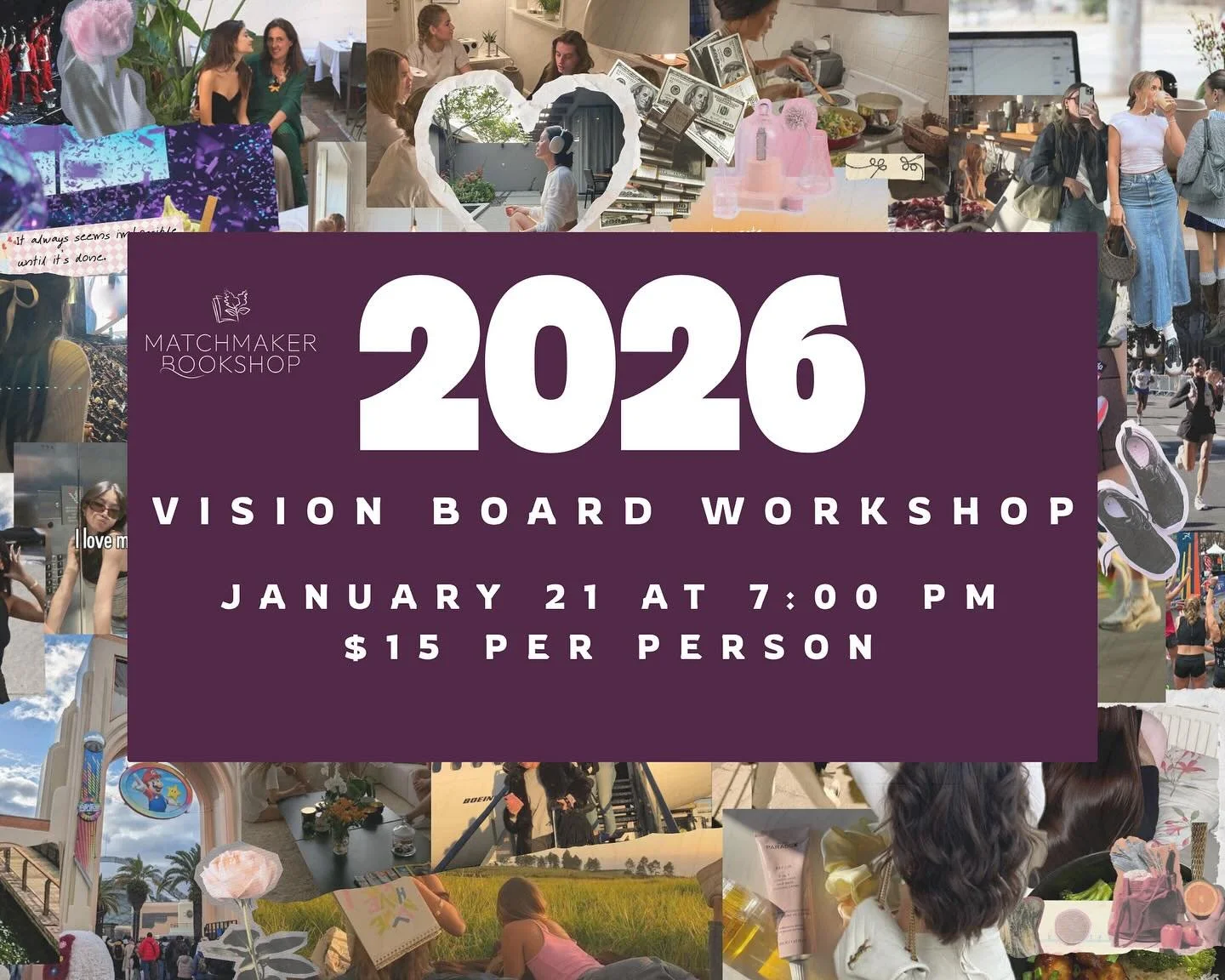 What are your BIG GOALS for 2026? Join us for a vision boarding workshop, where we&rsquo;ll dream and scheme to manifest the 2026 you want! Grab a friend and come to Matchmaker on January 21st from 7pm-9pm. Check out the link in bio for more info and