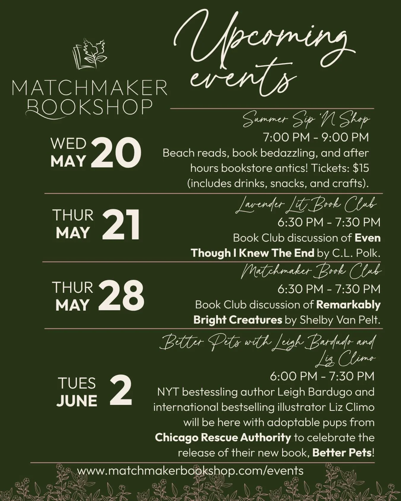 So many exciting upcoming events! As always, check out the link in our bio for details and to RSVP or purchase tickets.📚✨

#highlandparkil #bookstore #bookevents #shoplocal #indiebookstore