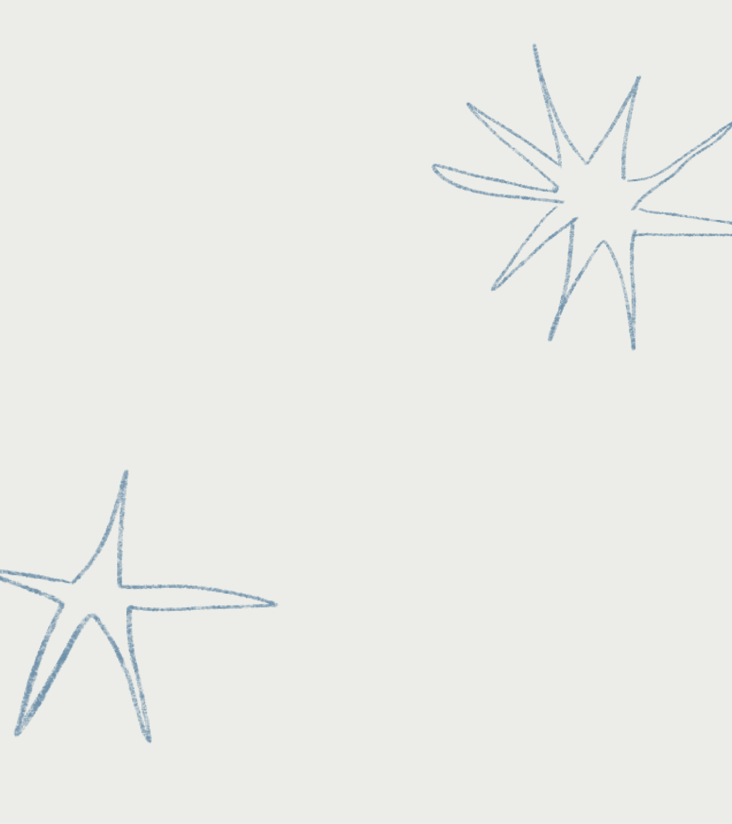 A minimalist design with two abstract star shapes in light blue on a white background