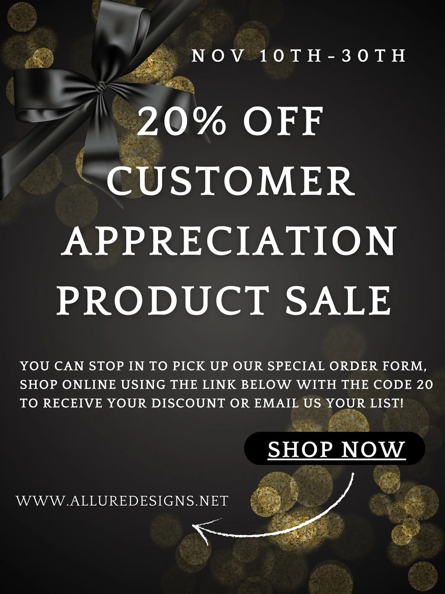 Thank you for being part of our salon family. Our annual Customer Appreciation Product Sale is here, and it is our way of giving a little something back. Save 20 percent on your favorite products through November 30.

Stop in to shop or use the code 