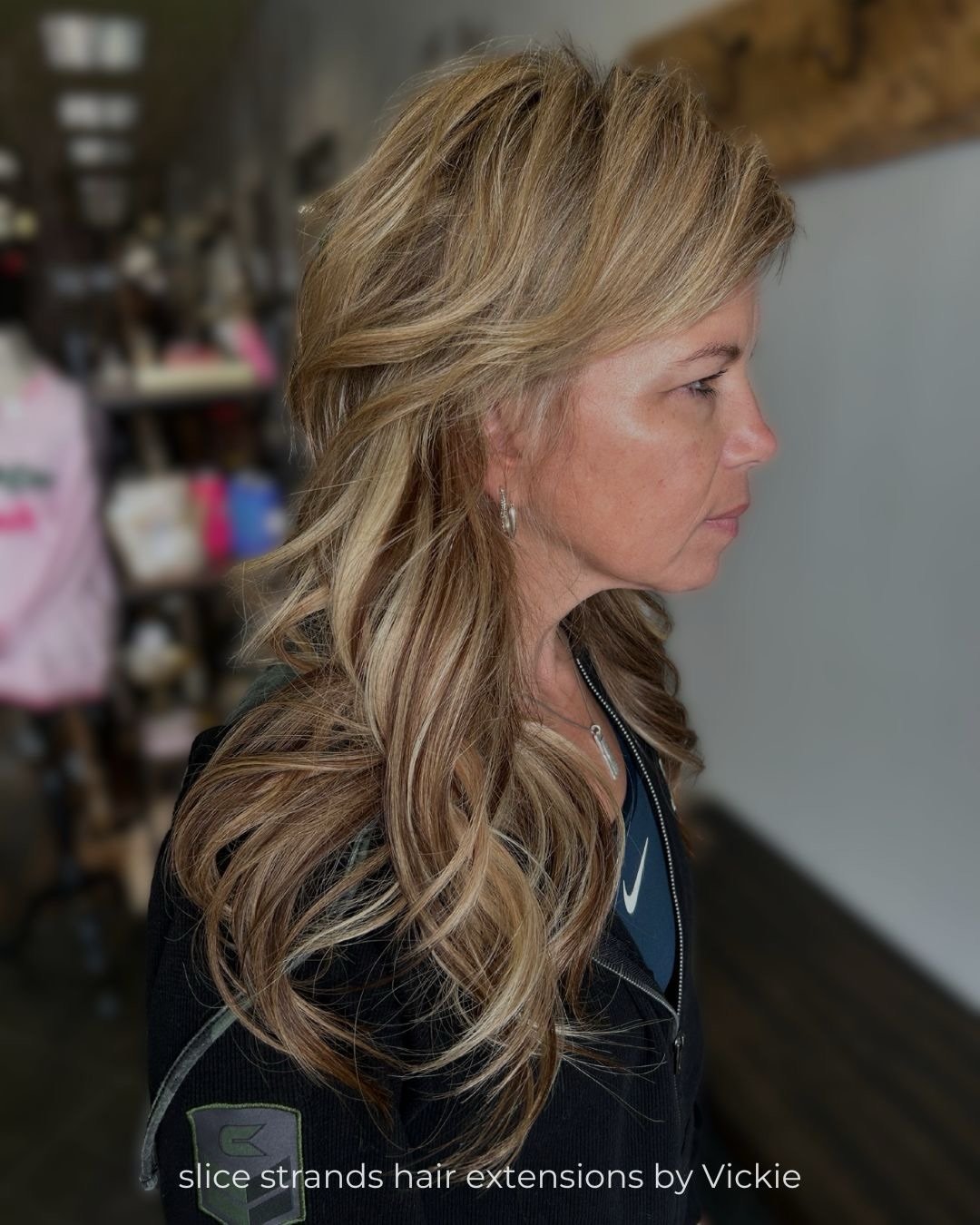 Same hair, just more length and fullness. Slice Strands extensions are a great option when you want added density that blends naturally and moves like your own hair. Thoughtfully placed to support her existing cut and color, with a result that feels 
