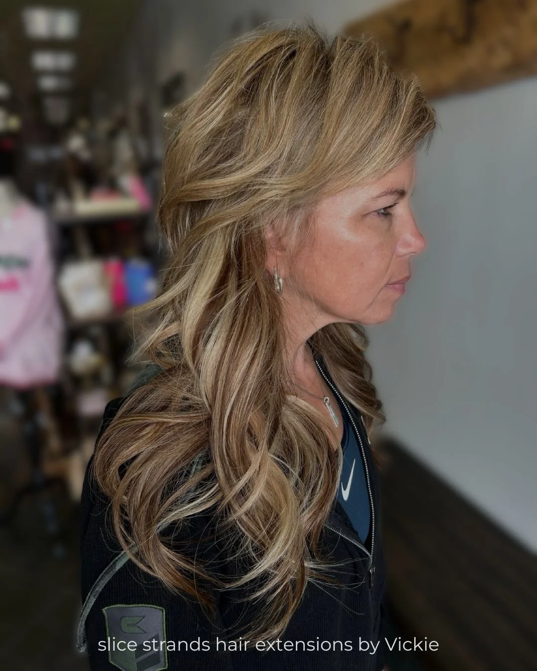 Same hair, just more length and fullness. Slice Strands extensions are a great option when you want added density that blends naturally and moves like your own hair. Thoughtfully placed to support her existing cut and color, with a result that feels 