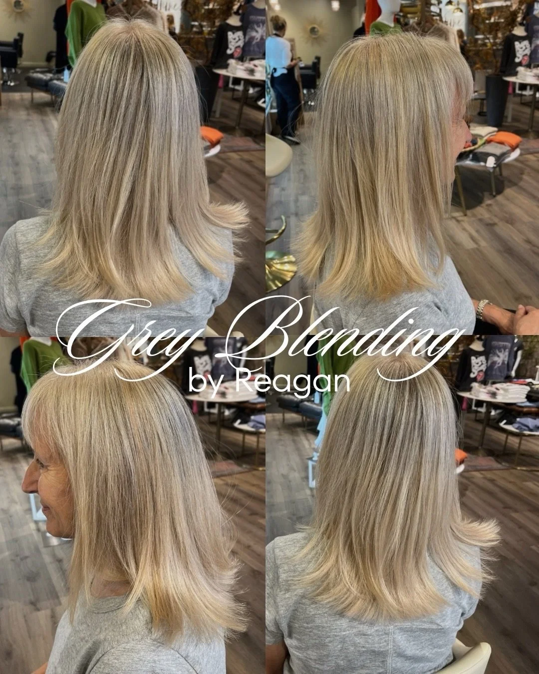 Soft, seamless grey blending by Reagan.

This approach gently diffuses regrowth into the blonde for a natural, low-maintenance result that grows out beautifully. The focus stays on softness, dimension, and hair that feels easy to wear every day.

Gre