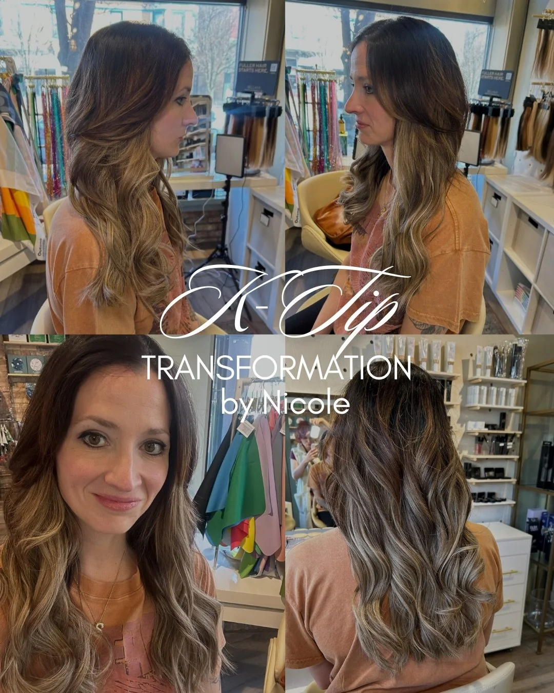 Nicole custom placed Bellami K-Tips to blend seamlessly through her natural color, then softened everything with dimensional tones for that lived-in finish. The result moves like her own hair and holds up to real life.

If you&rsquo;ve been curious a