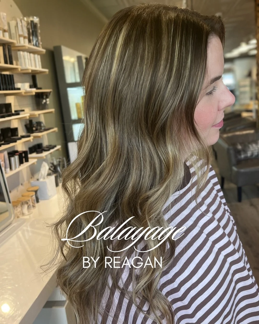 Reagan painted a balayage with creamy face-framing pieces and quieter ribbons through the lengths, then cleaned up the cut so every wave falls exactly where it should.

The base stays rich and the highlights stay clean. The grow-out won&rsquo;t scare