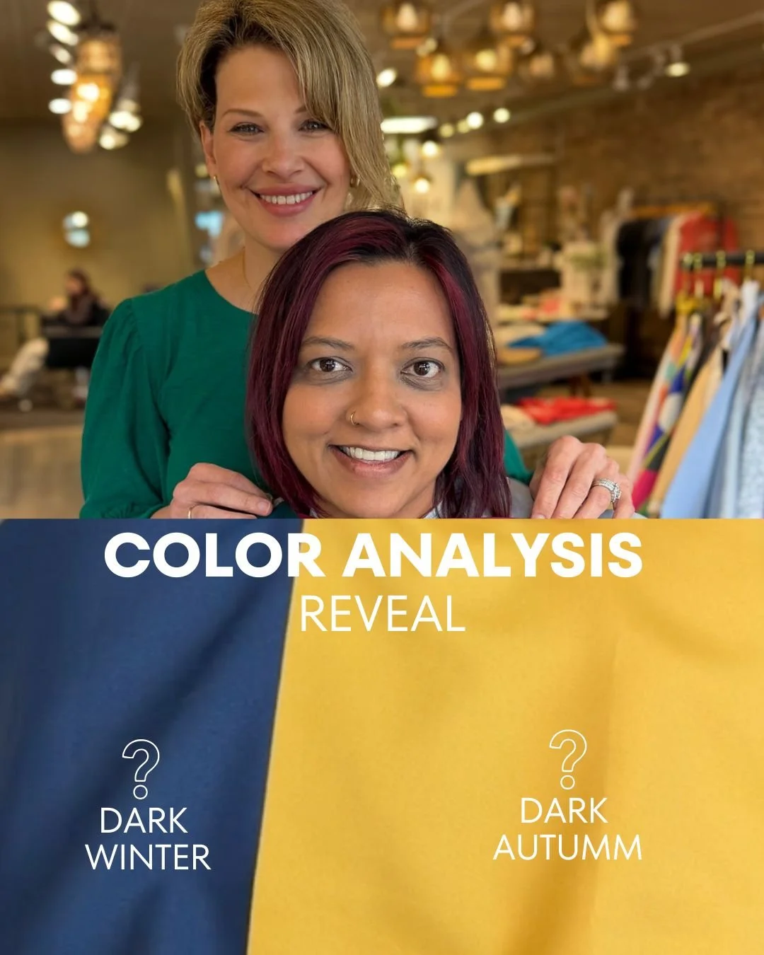 Thanks for everyone who voted for which season you thought Shandy was. Swipe to see the color analysis reveal.

The right palette changes everything. Book your own color analysis through the link in bio.