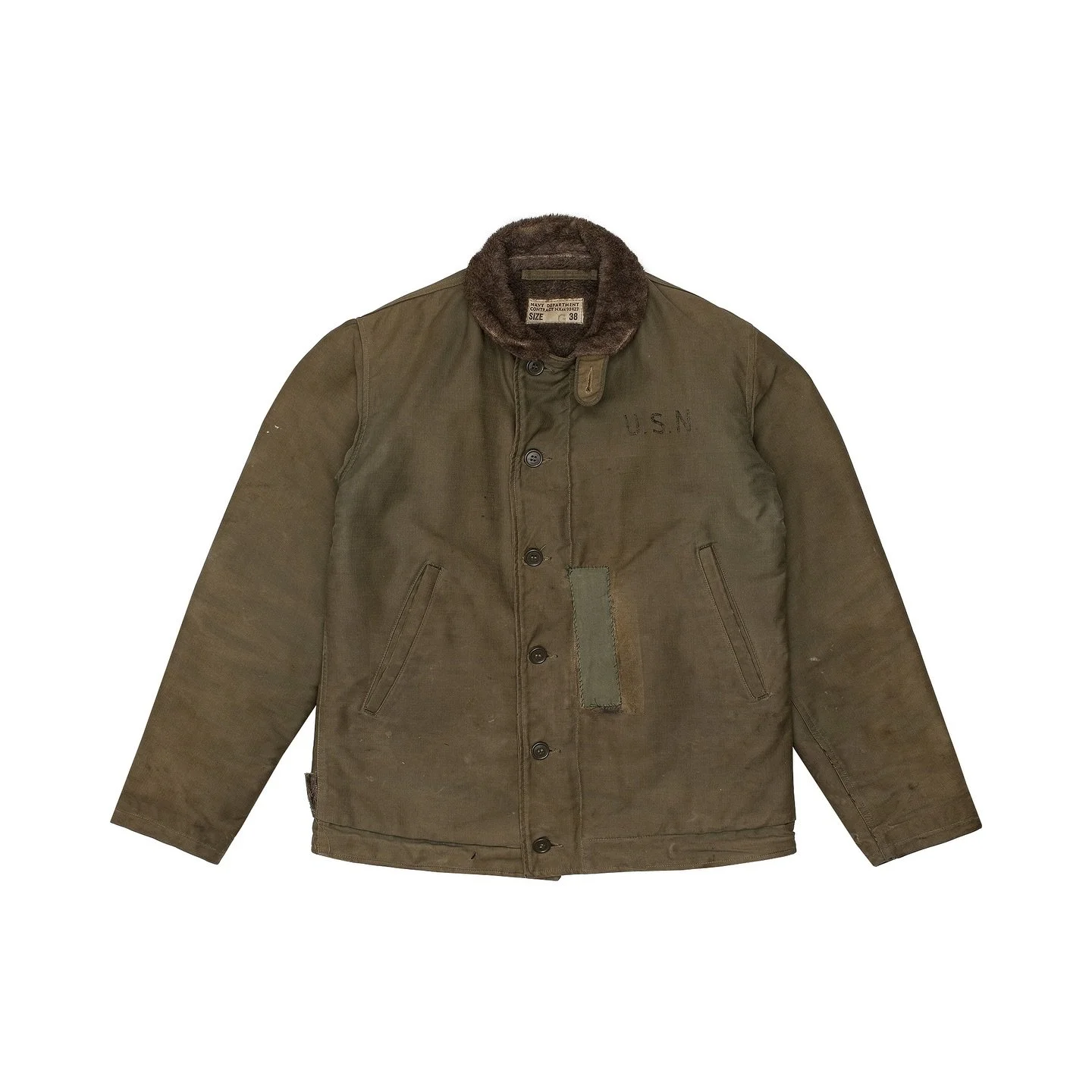 Incredible WWII Era USN N-1 Stenciled Deck Jacket. Size 38. Message us about this heritage piece or come try it on in store.