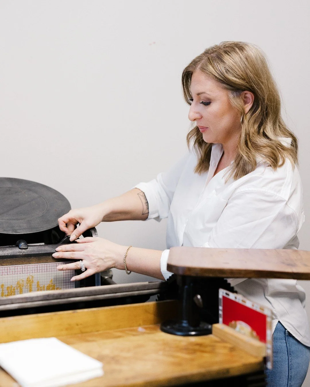 A little extra time with my favorite piece of equipment today. Creating letterpress invitations isn't fast, and it's definitely not automated, but that's exactly the point. Each invitation is pressed with intention, crafted by hand. 

Just a heads up