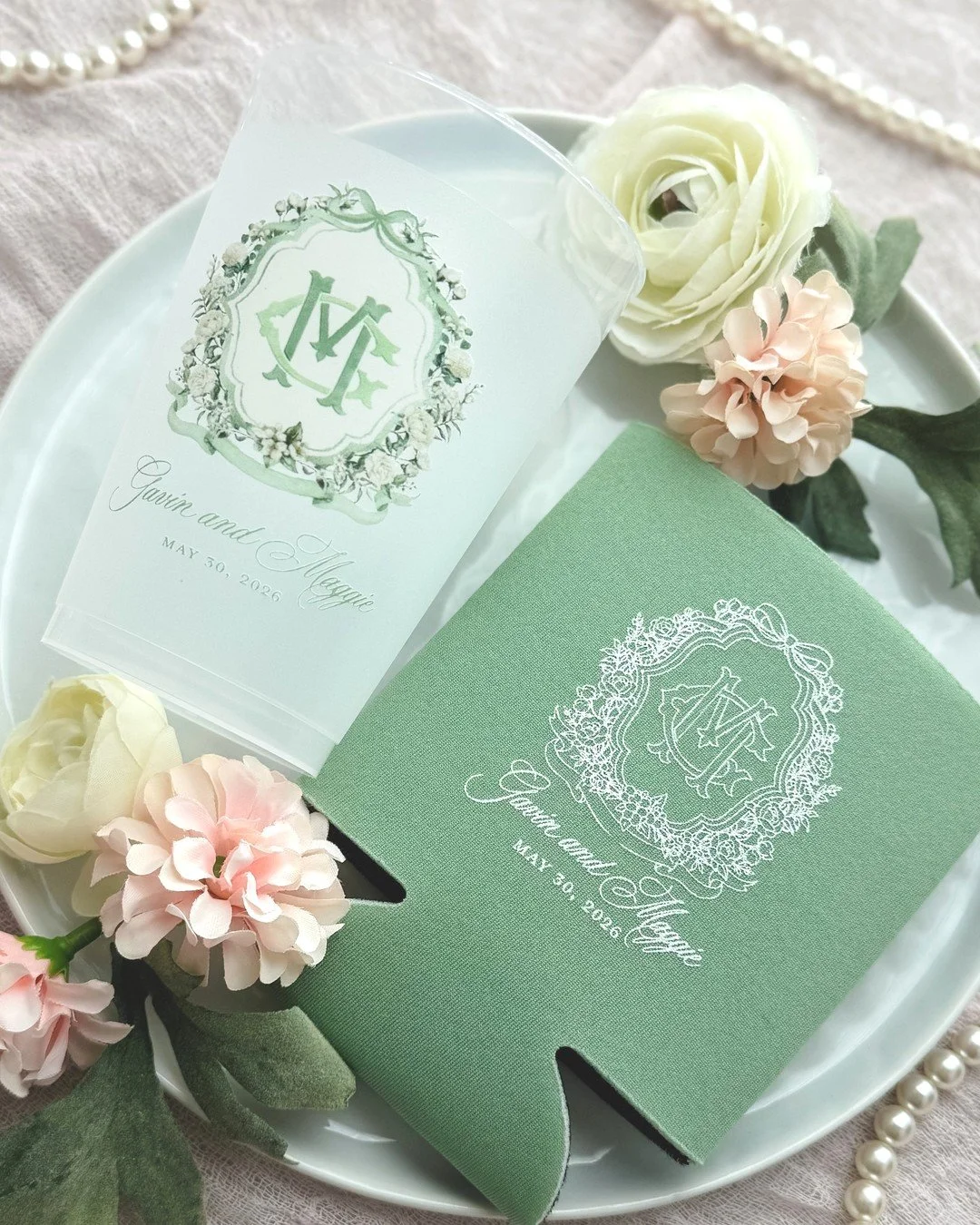 For Maggie and Gavin's May 30th celebration, we transformed their beautiful watercolor crest into coordinating keepsakes their guests will love. Starting with artwork created by another talented designer, I carefully sketched the intricate details in