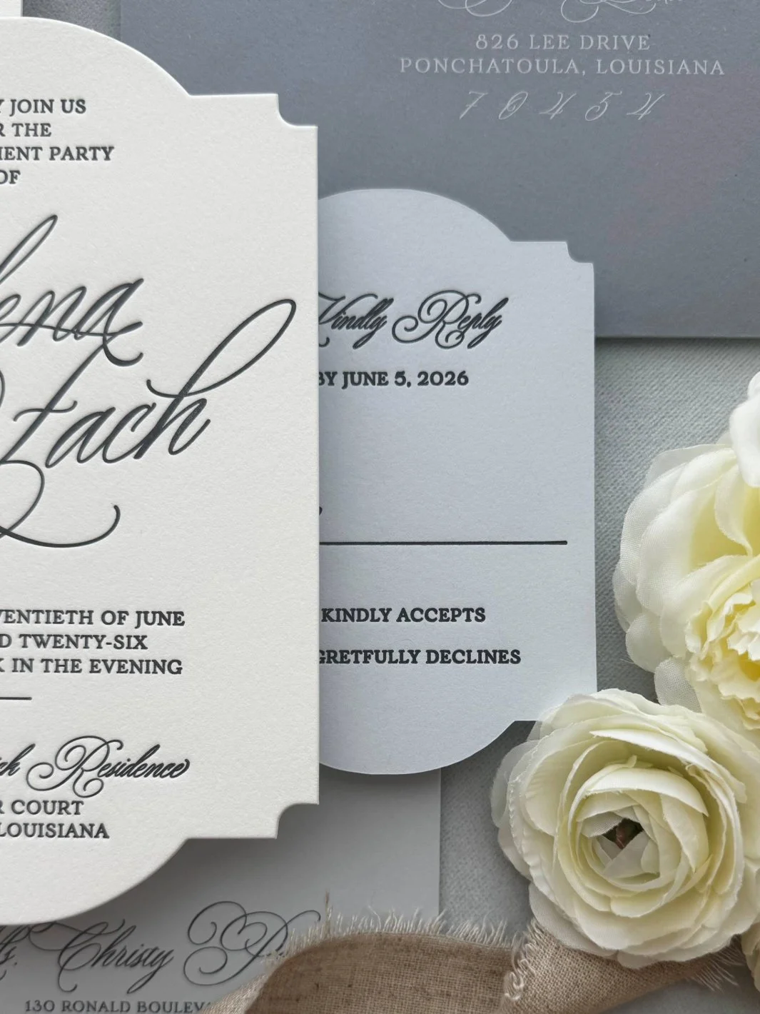 A first look at something sweet...Elena and Zach's engagement party suite, pressed by hand and finished with every quiet detail we love: double ply cotton, custom die cuts shaped just for them, sourced artwork for delicate envelope liners, monogramme
