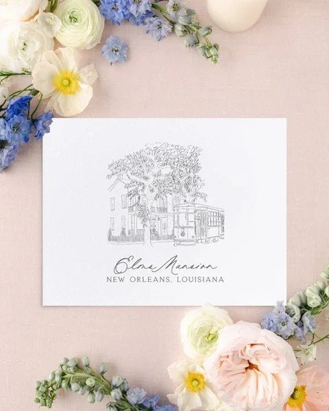 Of all the things we create in the studio, this one might be the best kept secret.

Venue illustrations. Hand-drawn portraits of the place where your whole story unfolds. The chapel where you'll say your vows. The oak-draped courtyard where you'll da
