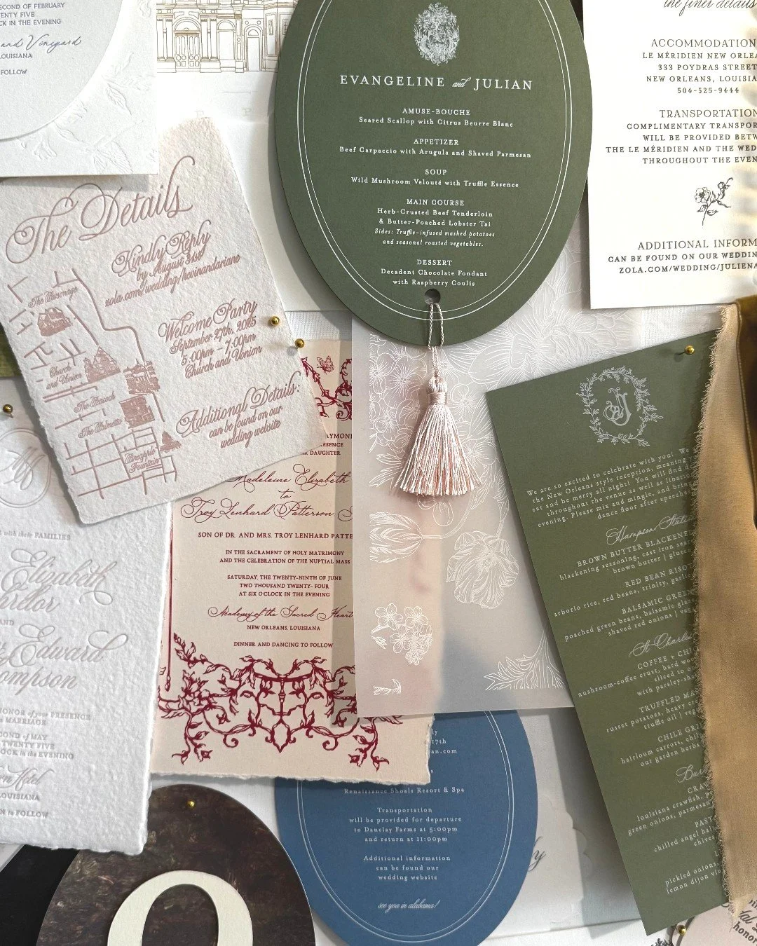 Every suite we have ever made leaves us eventually. It goes into envelopes and out into the world and lands on someone's kitchen counter, and then, at the end of it all, there is a wedding.

But we keep a piece of each one.

They live together in the