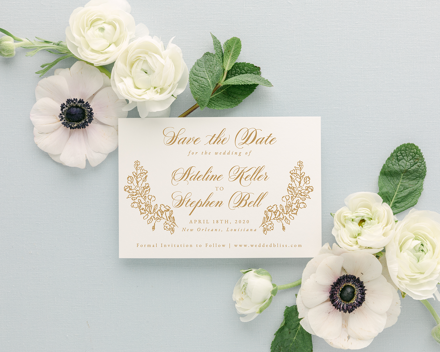 Save the date card for wedding with floral decoration