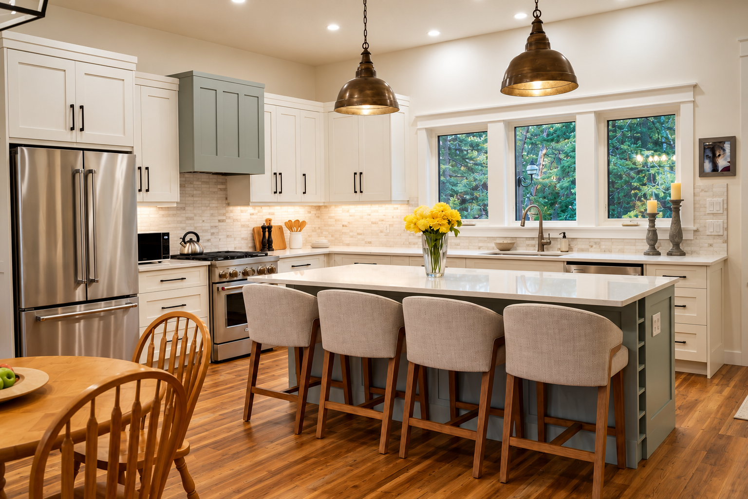 Modern heirloom style custom kitchen by Winters Woodworks in Sundre Alberta.