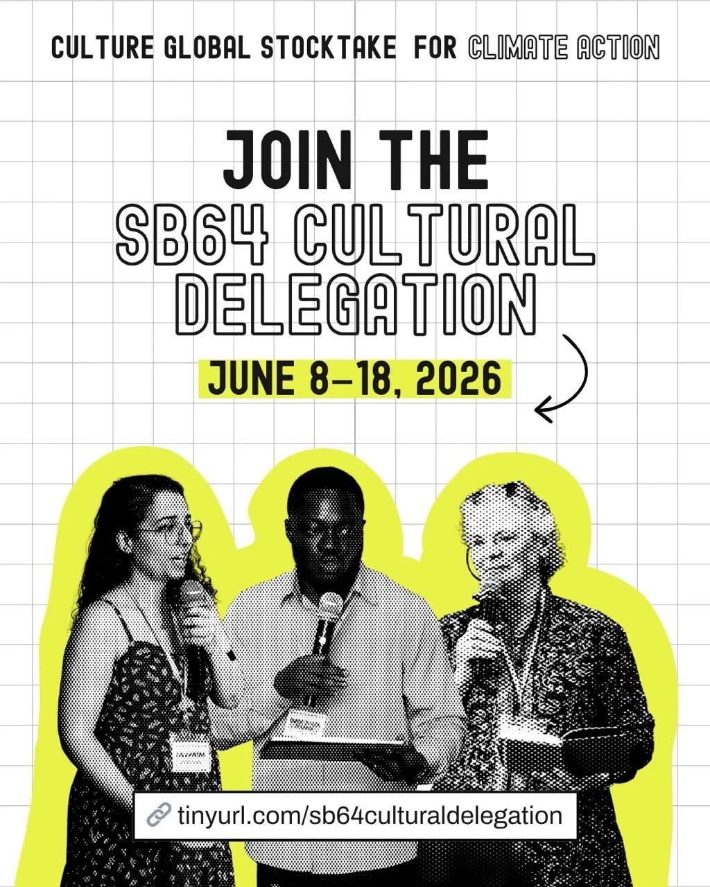 JOIN THE SB64 CULTURAL DELEGATION 📣

During Bonn Climate Conference, the second draft of the Culture Global Stocktake for Climate Action (CGST) will be used as an advocacy tool to embed culture-based climate action. 

🔗 tinyurl.com/sb64culturaldele