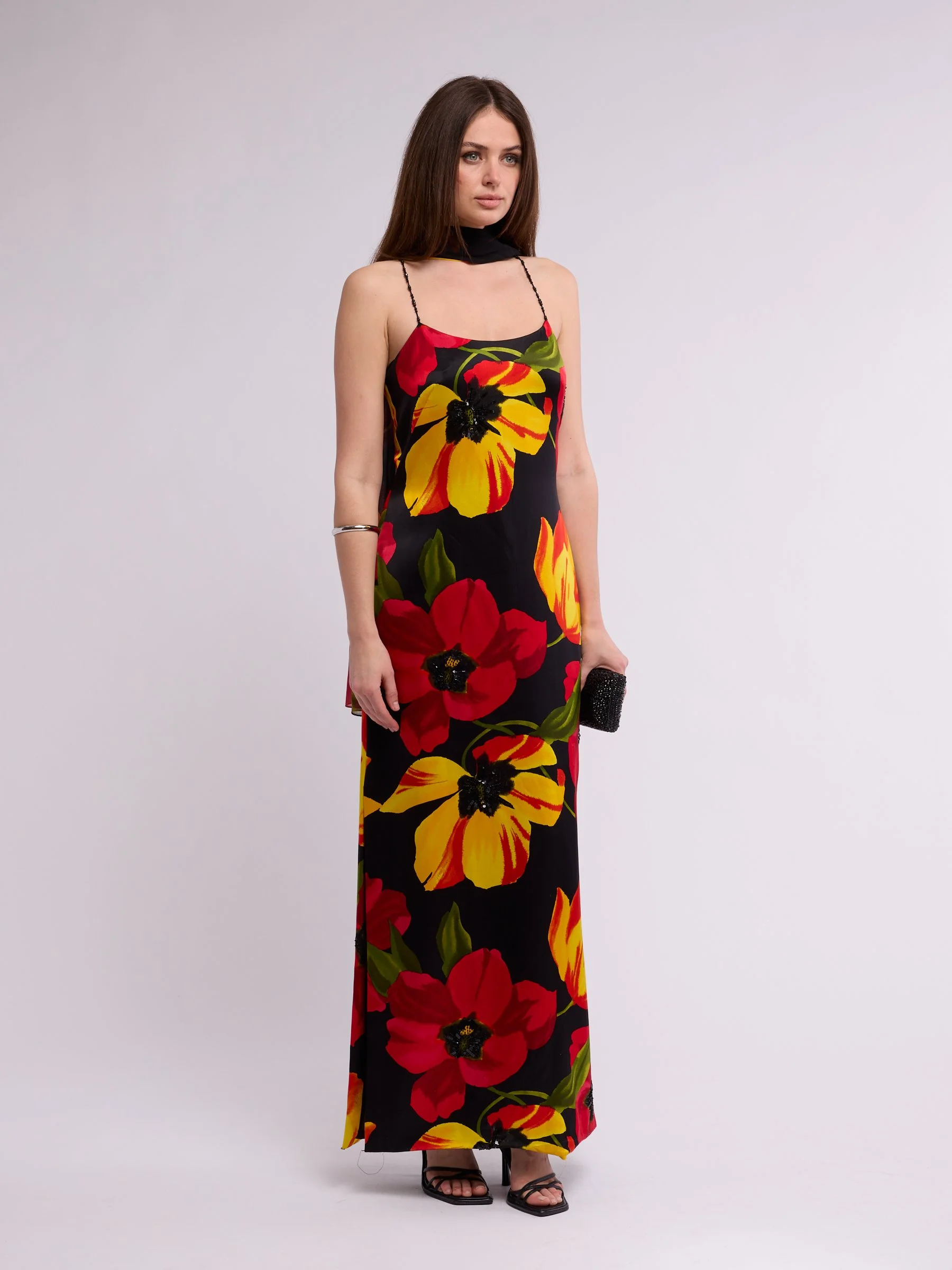 Kay Unger 1990s Floral Gown and Scarf 374.jpg