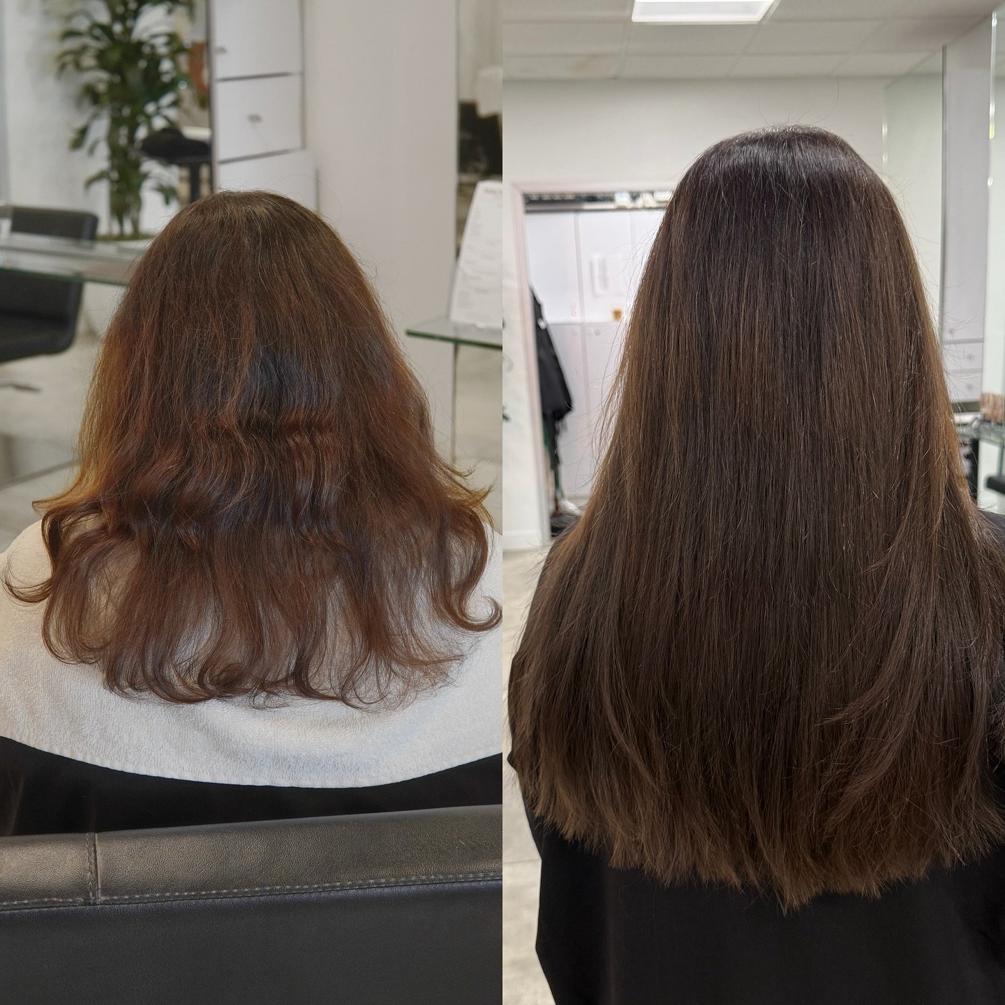 Before and after on fine, thin hair using custom keratin tips and Indian temple hair 👏

This transformation was a team effort @kenzmariecolor created the perfect base and I followed with a lightweight, discreet install to complement the natural dens
