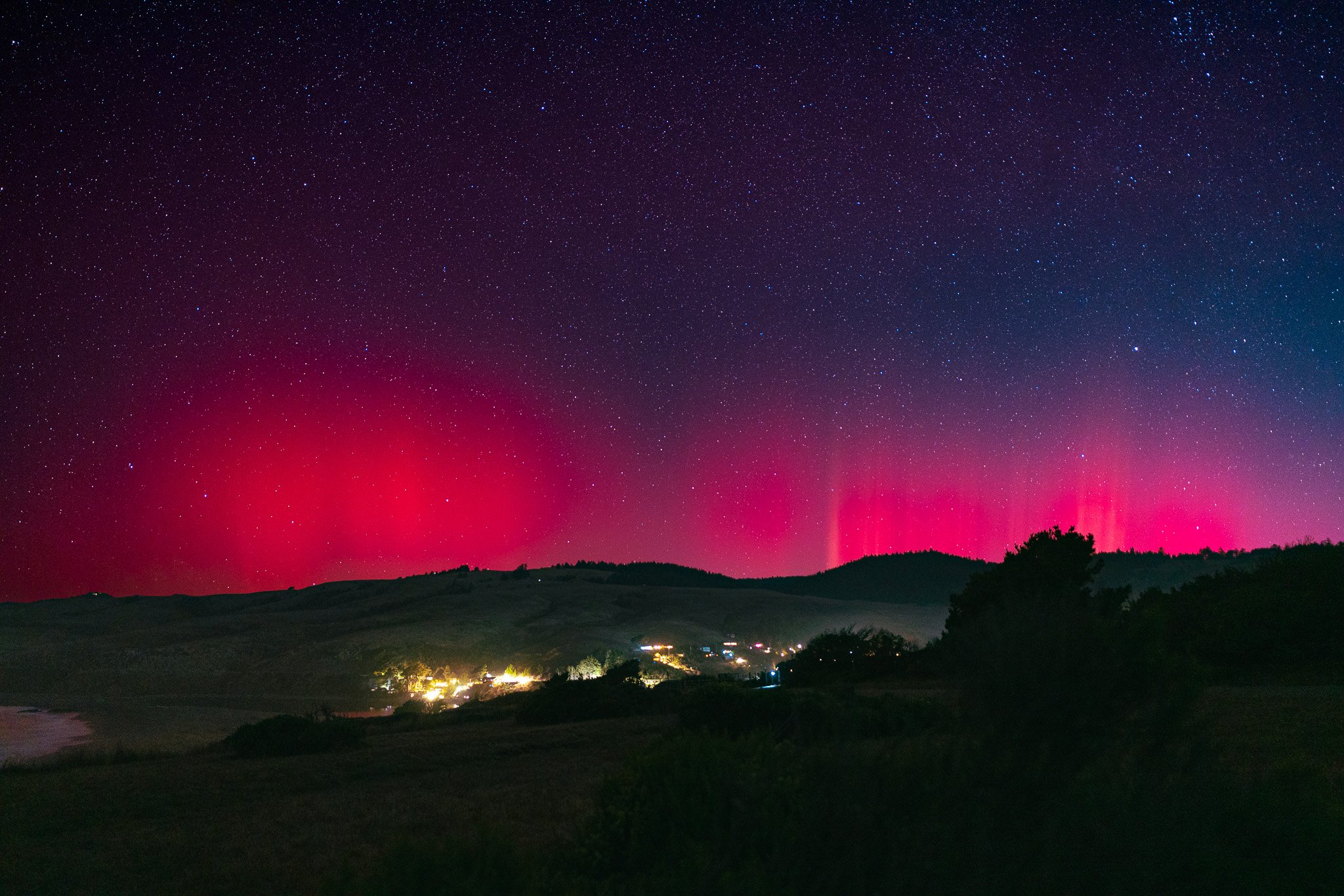Aurora borealis over Jenner, California