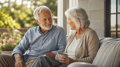 Retired couple relaxing together on their porch