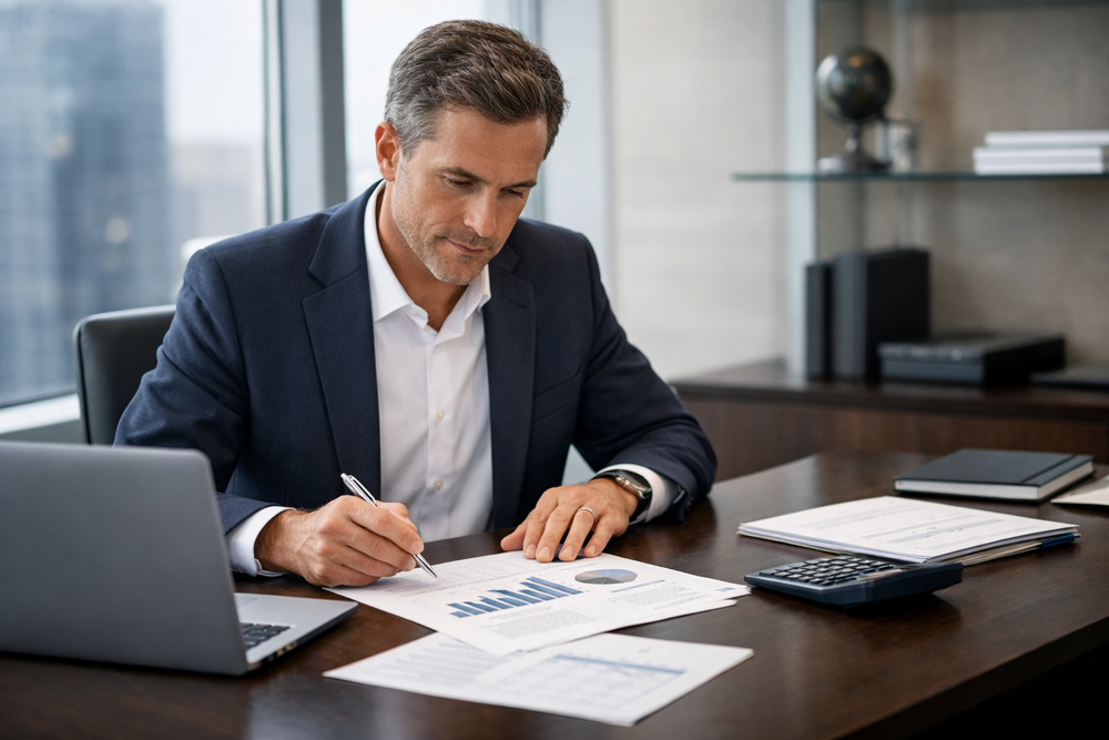 Businessman reviewing financial documents
