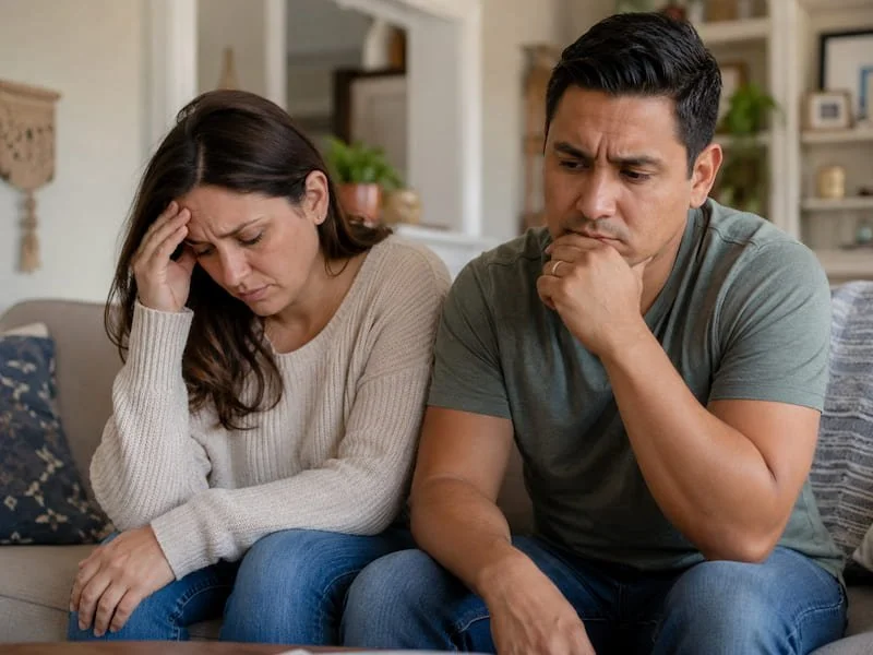 Stressed parent on a couch