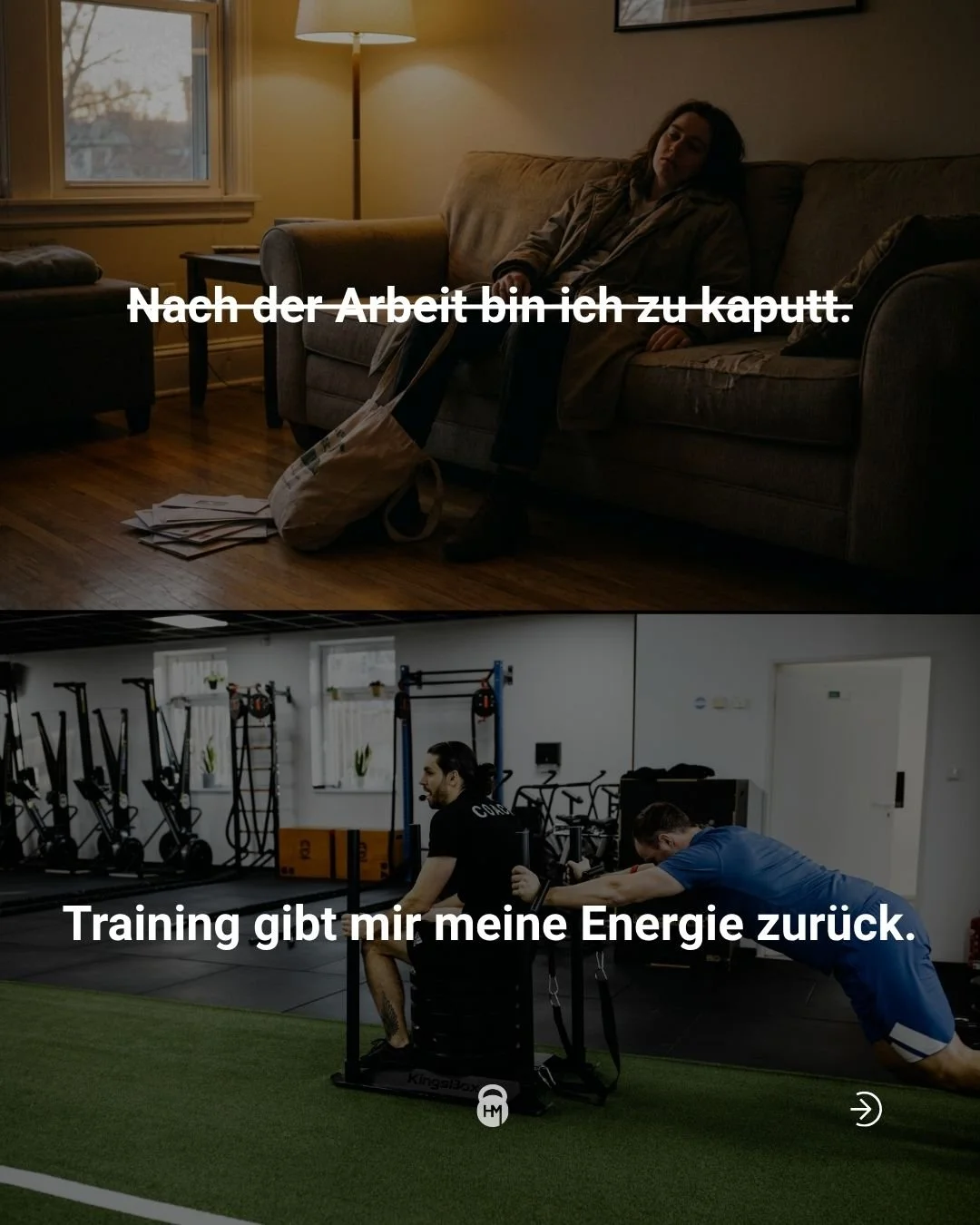 Ersch&ouml;pft? Energie kommt nicht aus dem Sofa. 🔋

Sie kommt aus Bewegung.
Aus Plan.
Aus dem Gef&uuml;hl: ich tu was f&uuml;r mich.

Wir starten leicht. Wir steigern dich. 💪

Schick das deiner Person. Du wei&szlig;t wer gemeint ist.

#hmfitness #