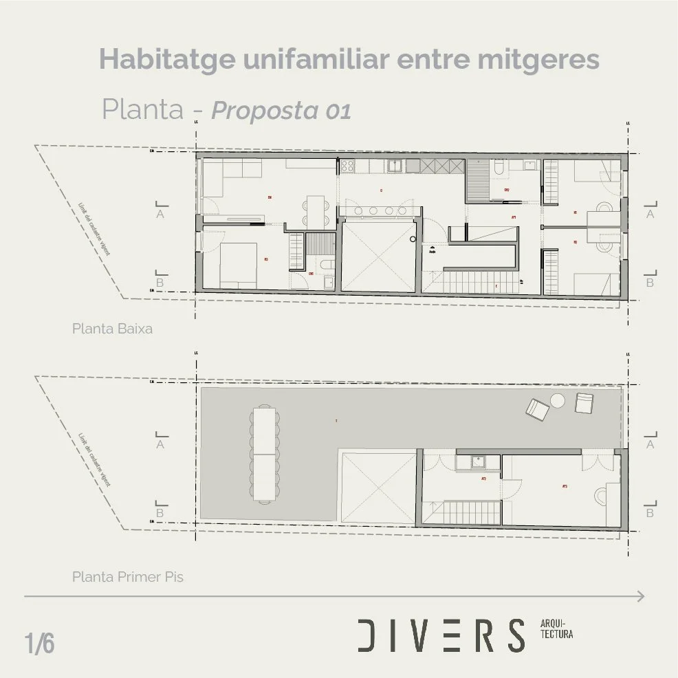 Avui us mostrem dues propostes per a una remunta situada a Barcelona, pensada per a una fam&iacute;lia de quatre membres. La primera planteja una soluci&oacute; m&eacute;s compacta, amb una superf&iacute;cie constru&iuml;da de 125 m&sup2;, mentre que