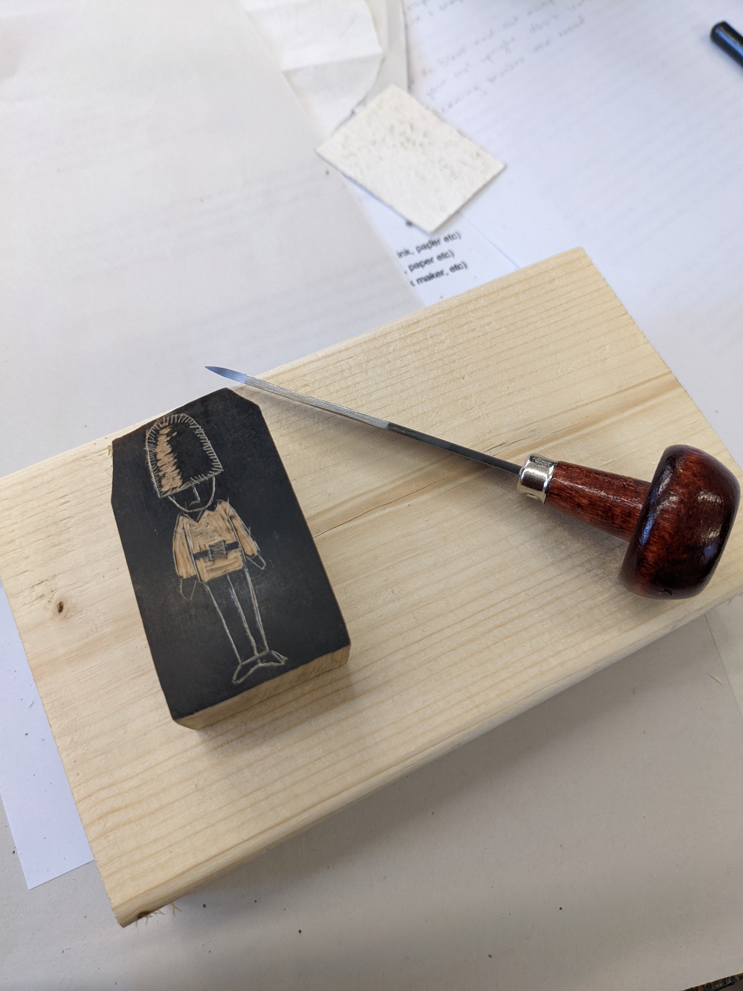 Carving our woodcut design