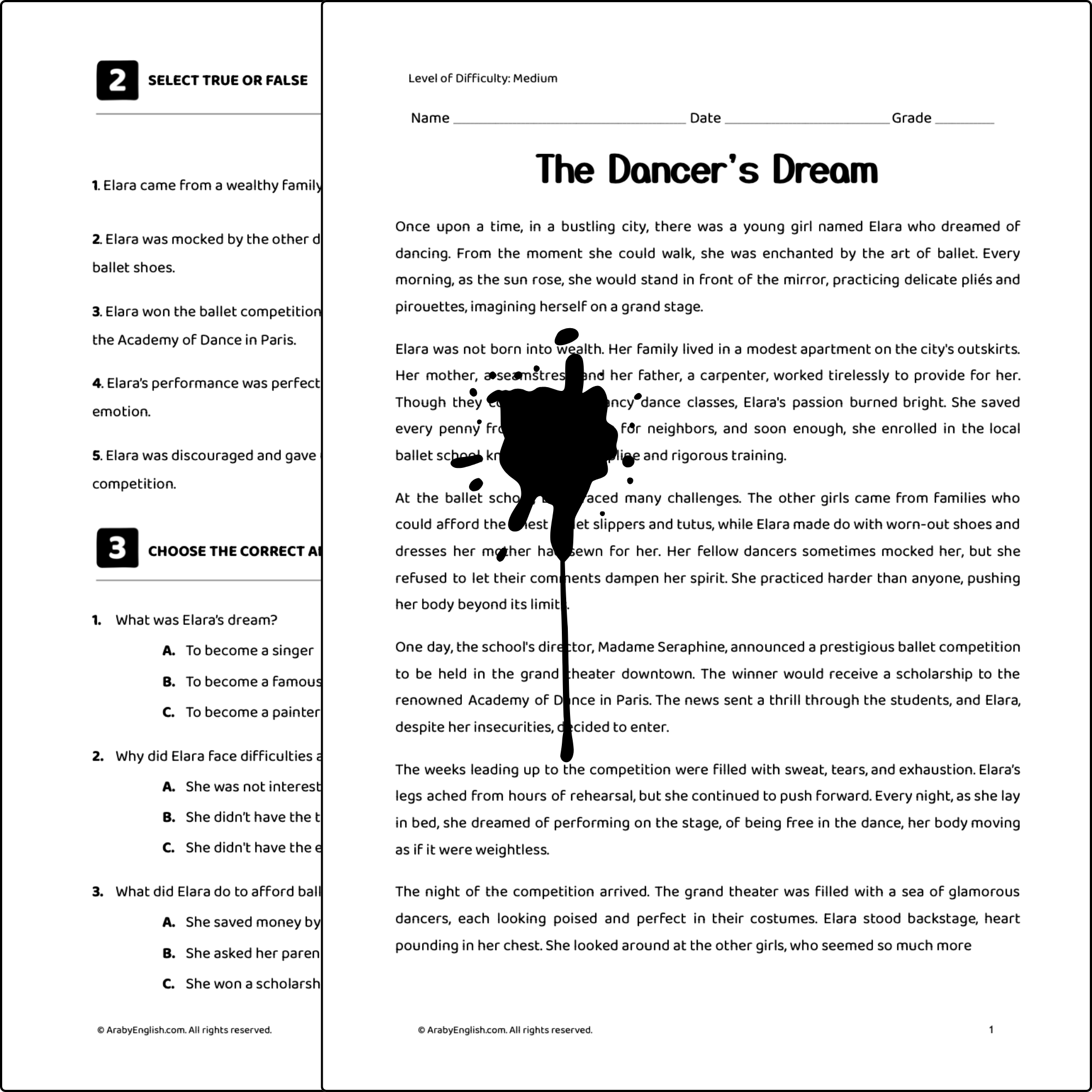 Reading Comprehension: The Dancer's Dream