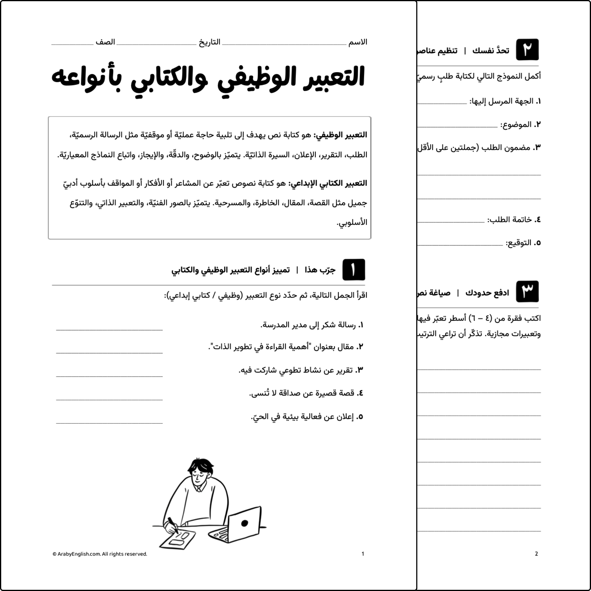 التعبير الوظيفي والكتابي بأنواعه