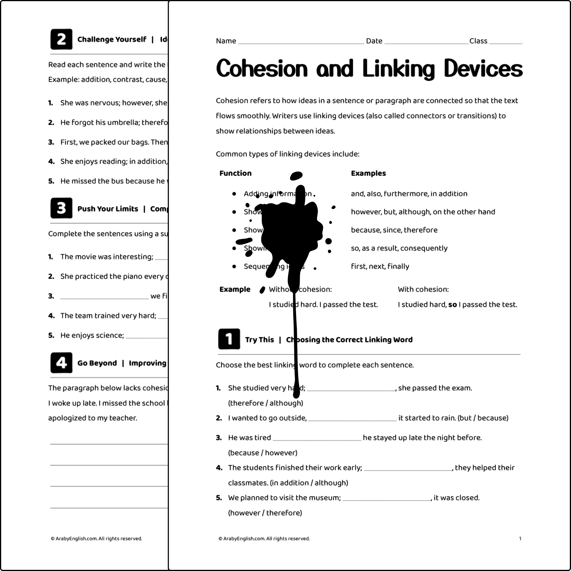 Cohesion and Linking Devices Worksheet