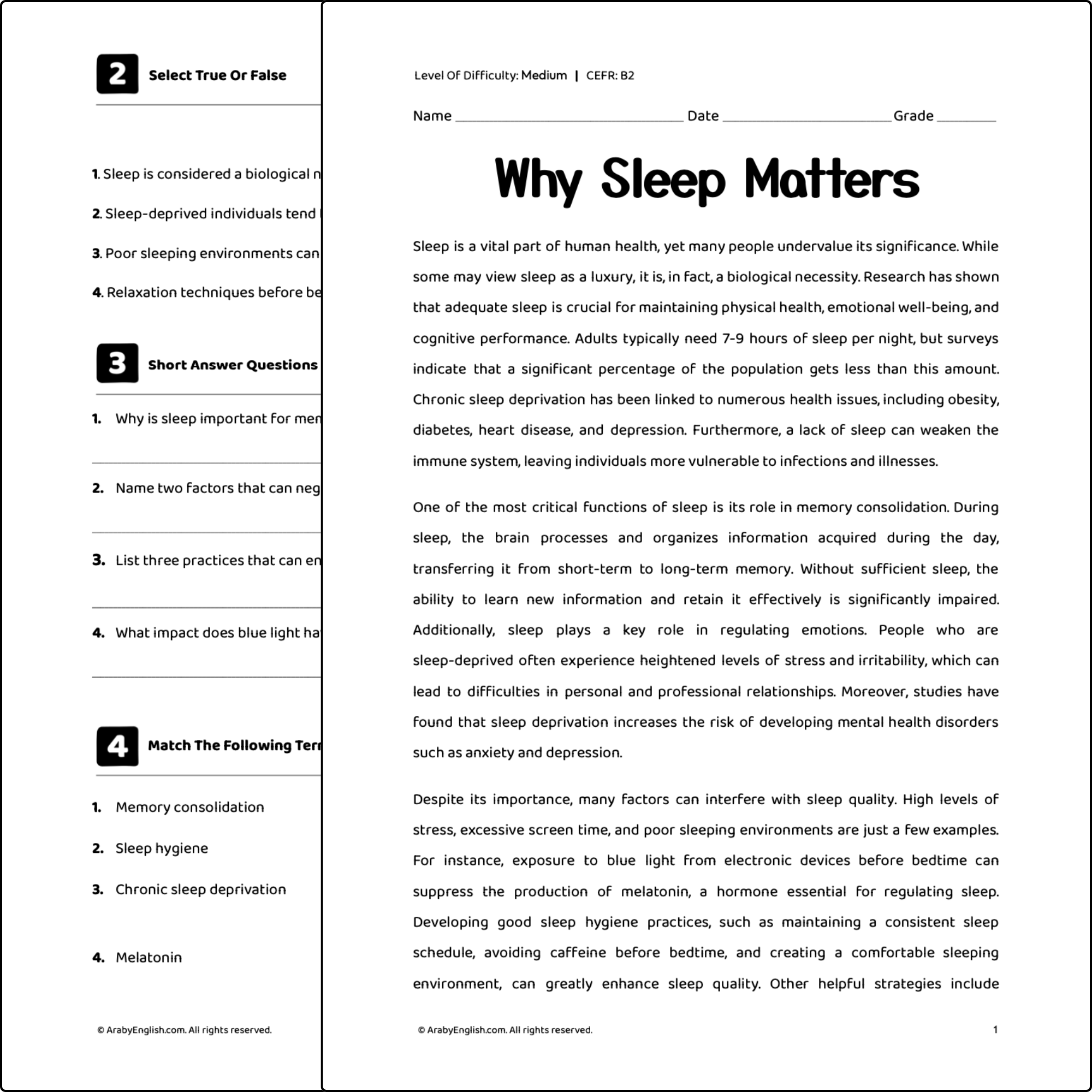 B2 Reading Passage: Why Sleep Matters