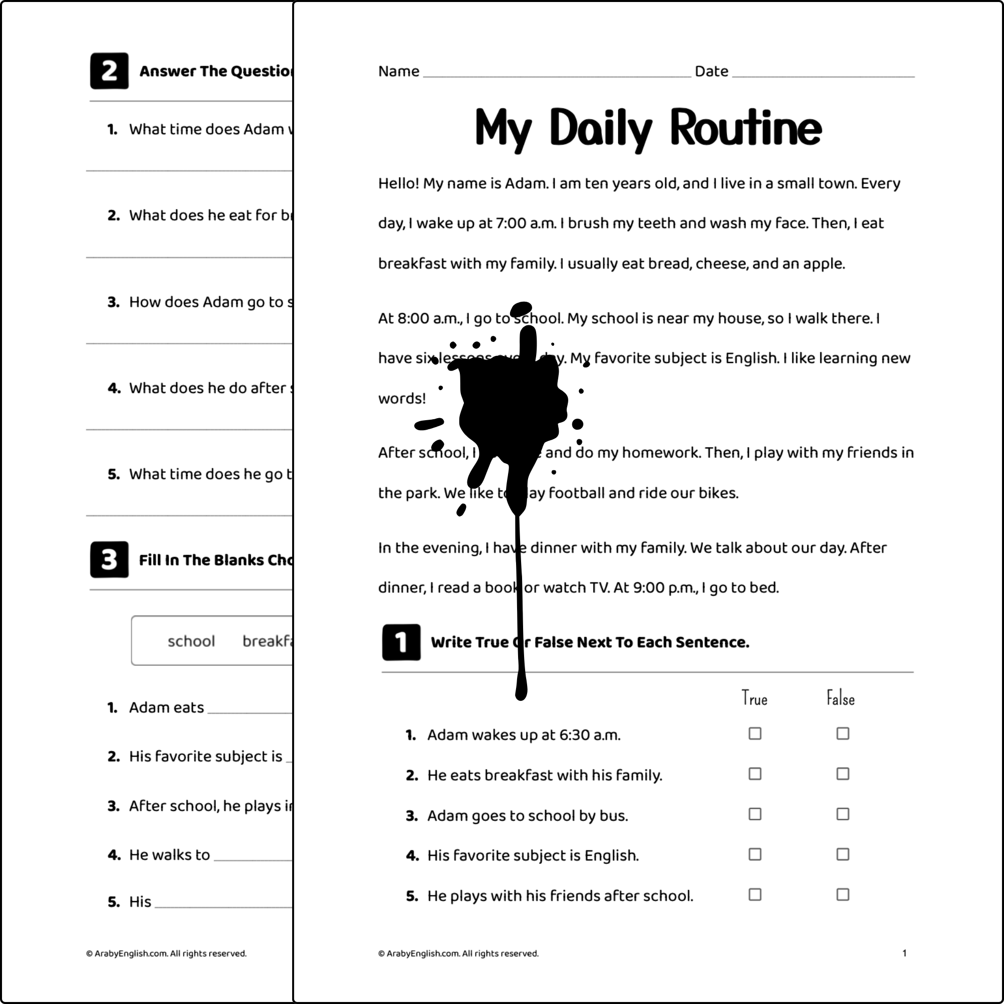A1 Level Reading Passage: My Daily Routine