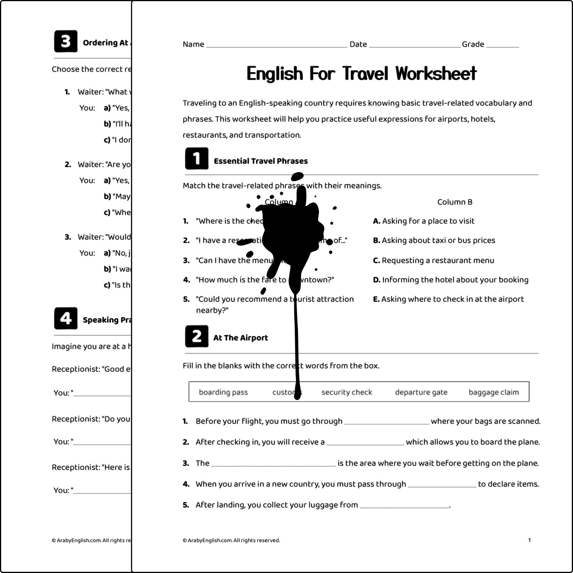 English For Travel Worksheet