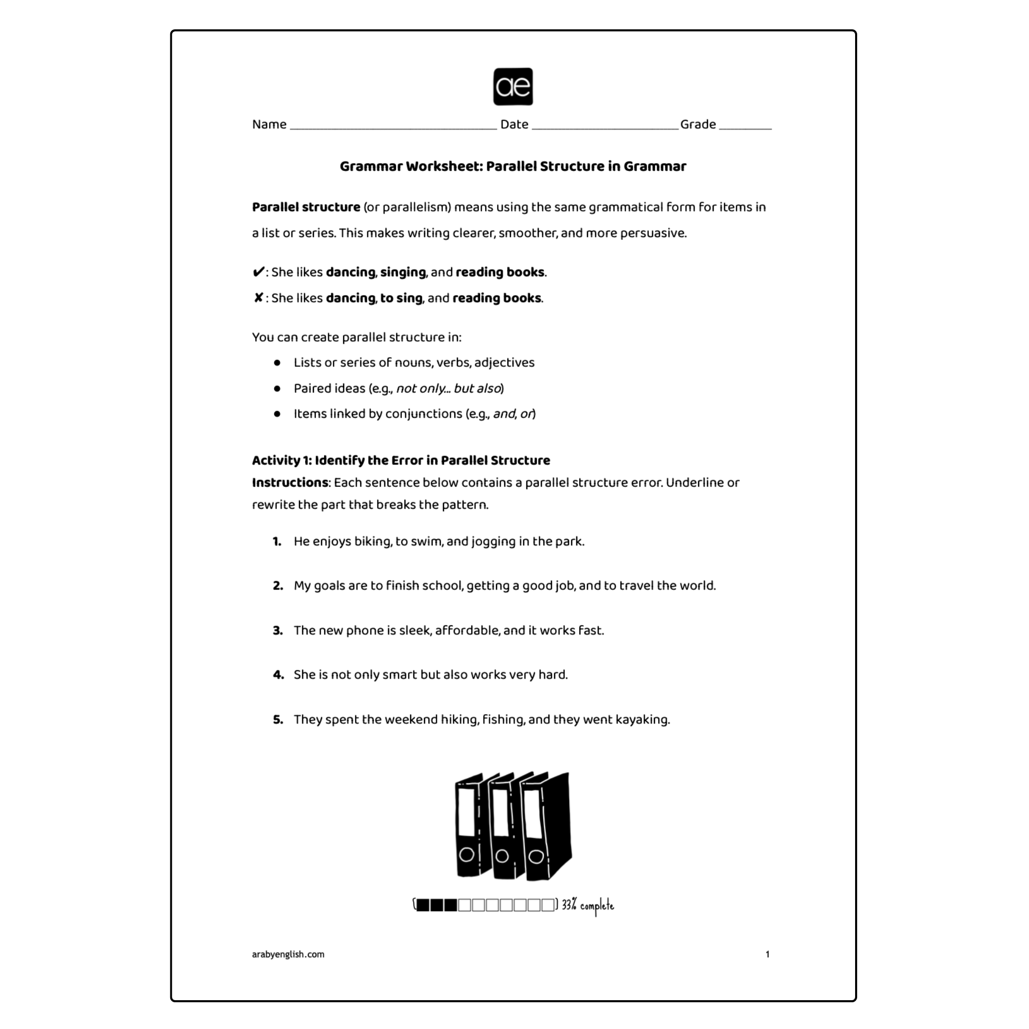Grammar Worksheet: Parallel Structure in Grammar