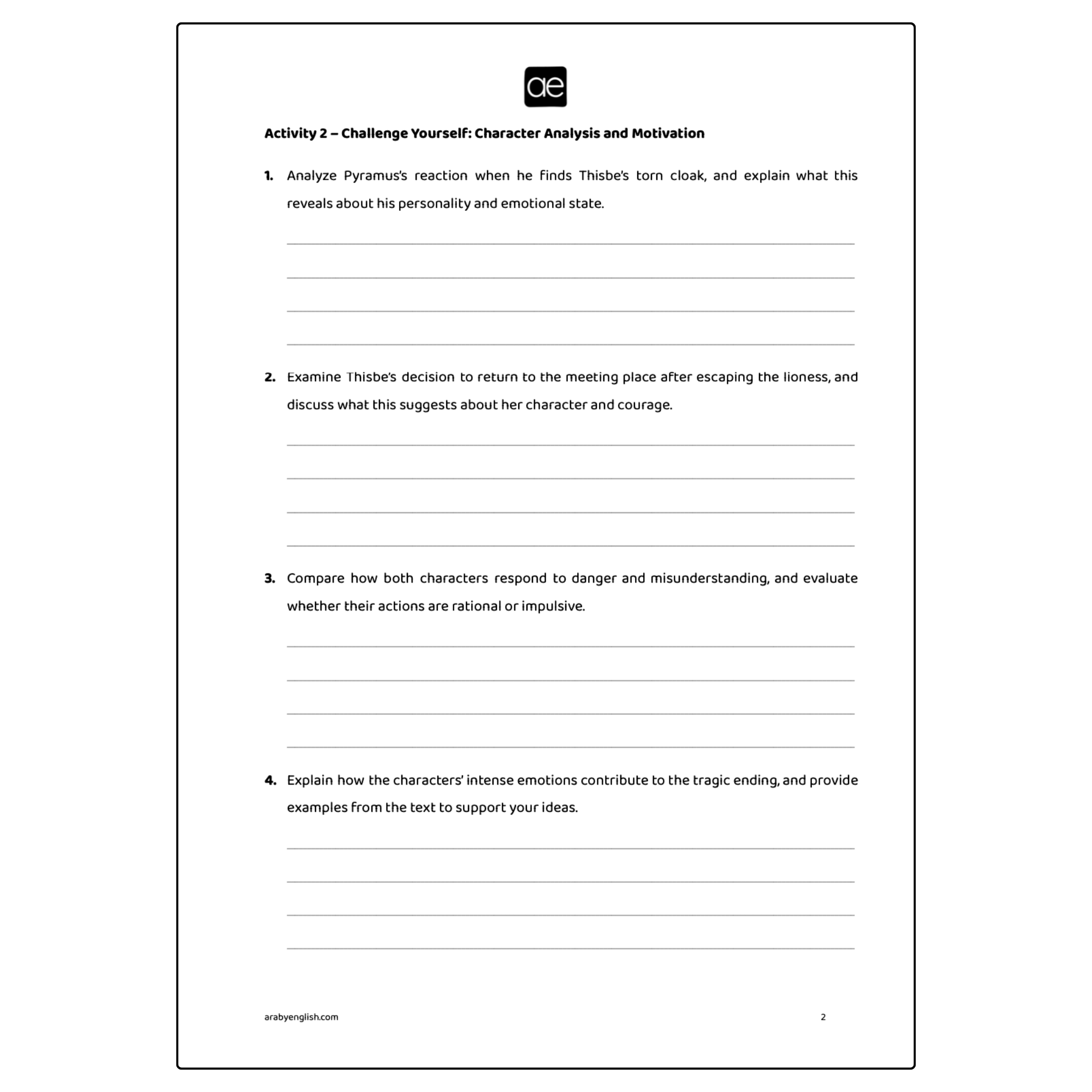 Reading Worksheet: Pyramus and Thisbe