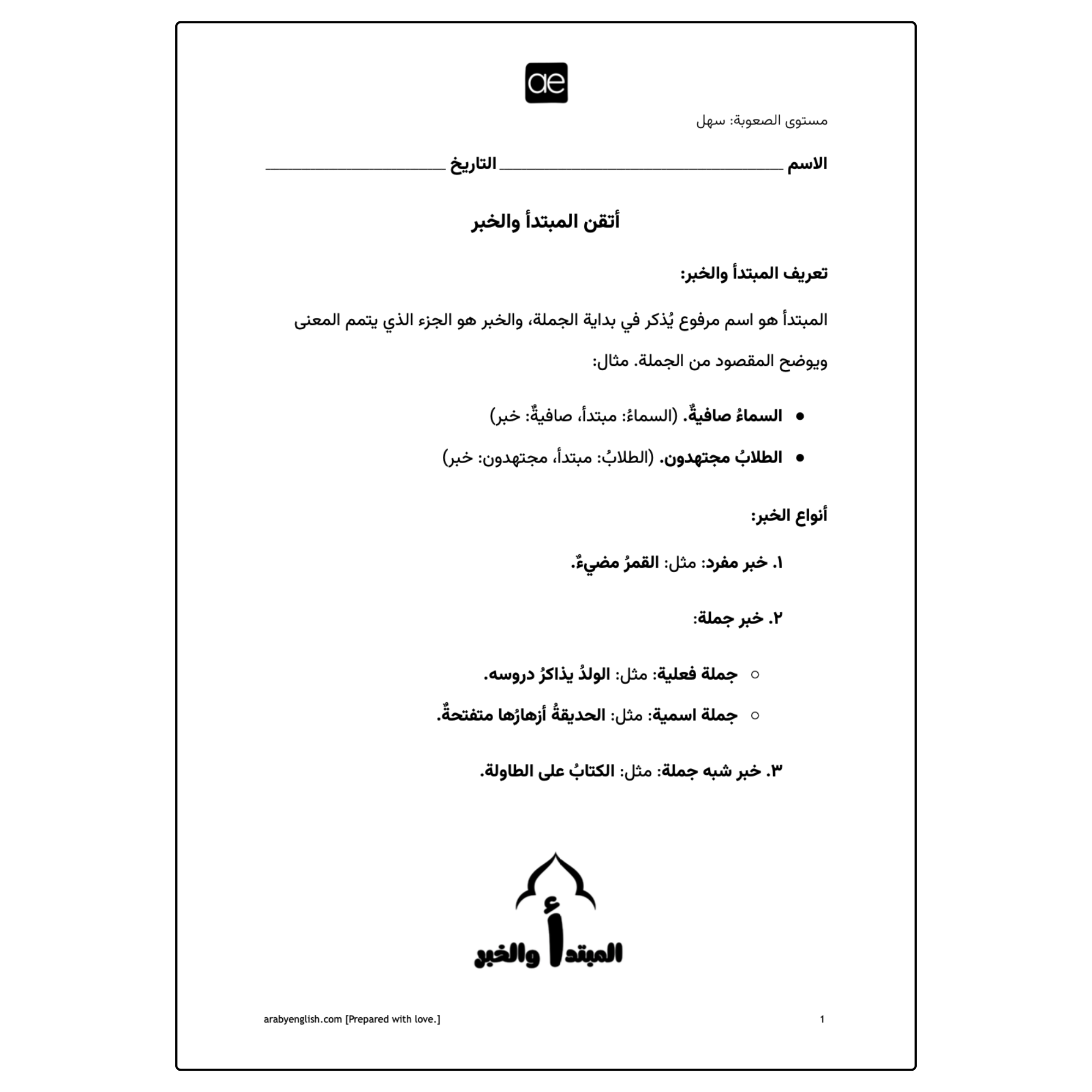 أتقن المبتدأ والخبر