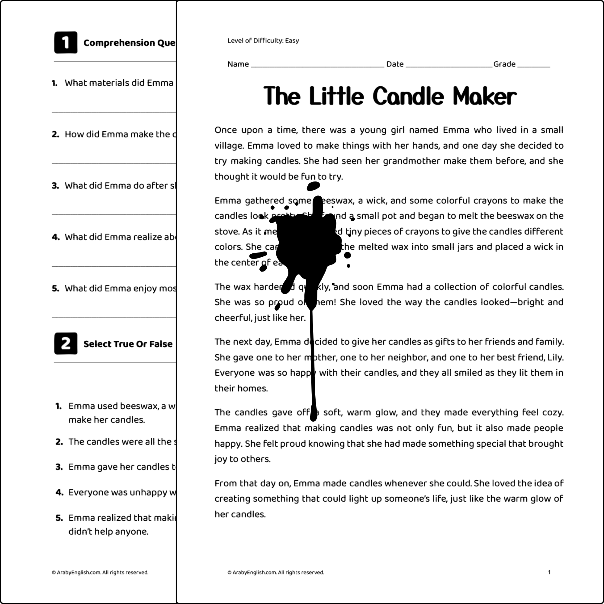 Reading Comprehension: The Little Candle Maker