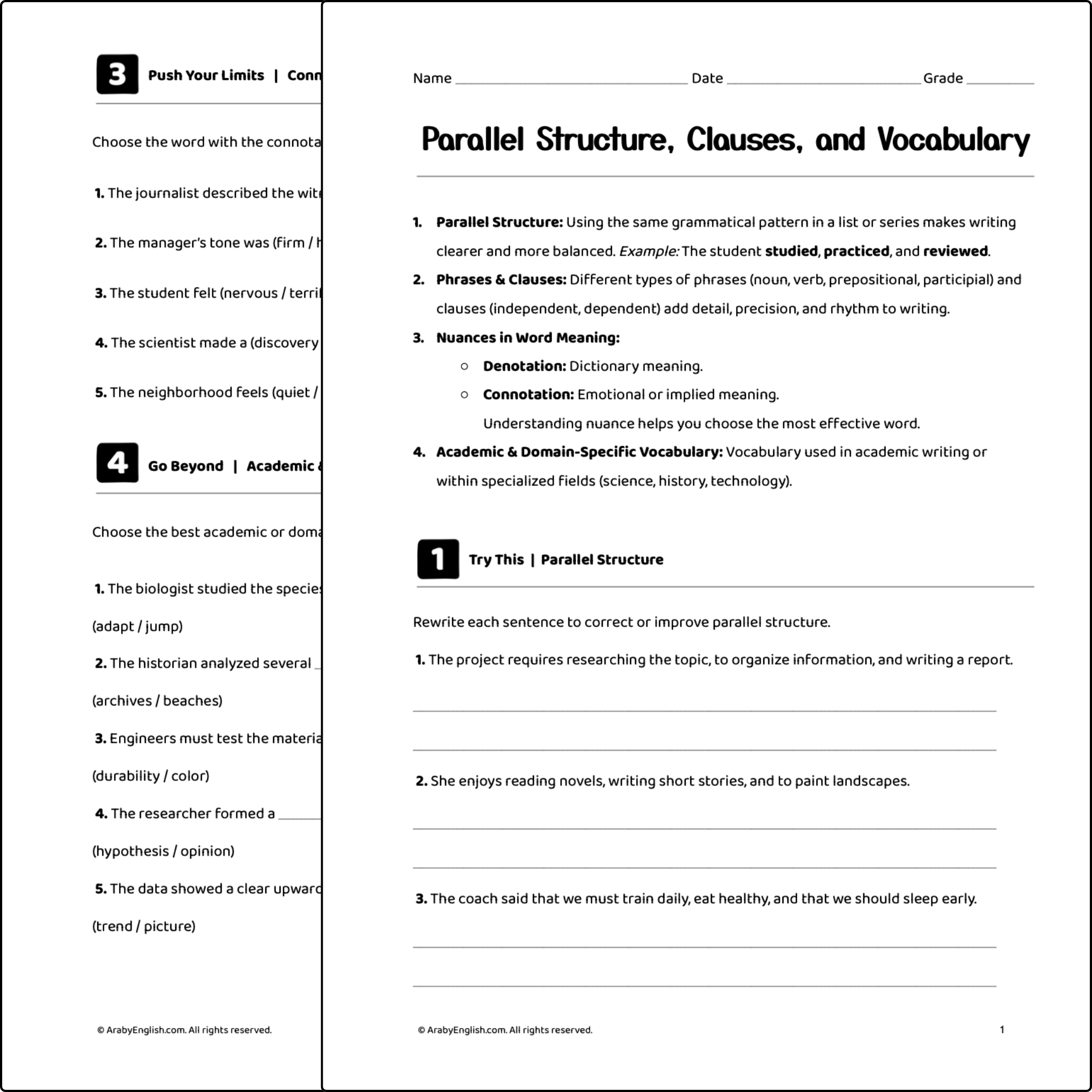 Advanced Sentence Skills: Parallel Structure, Clauses, and Vocabulary