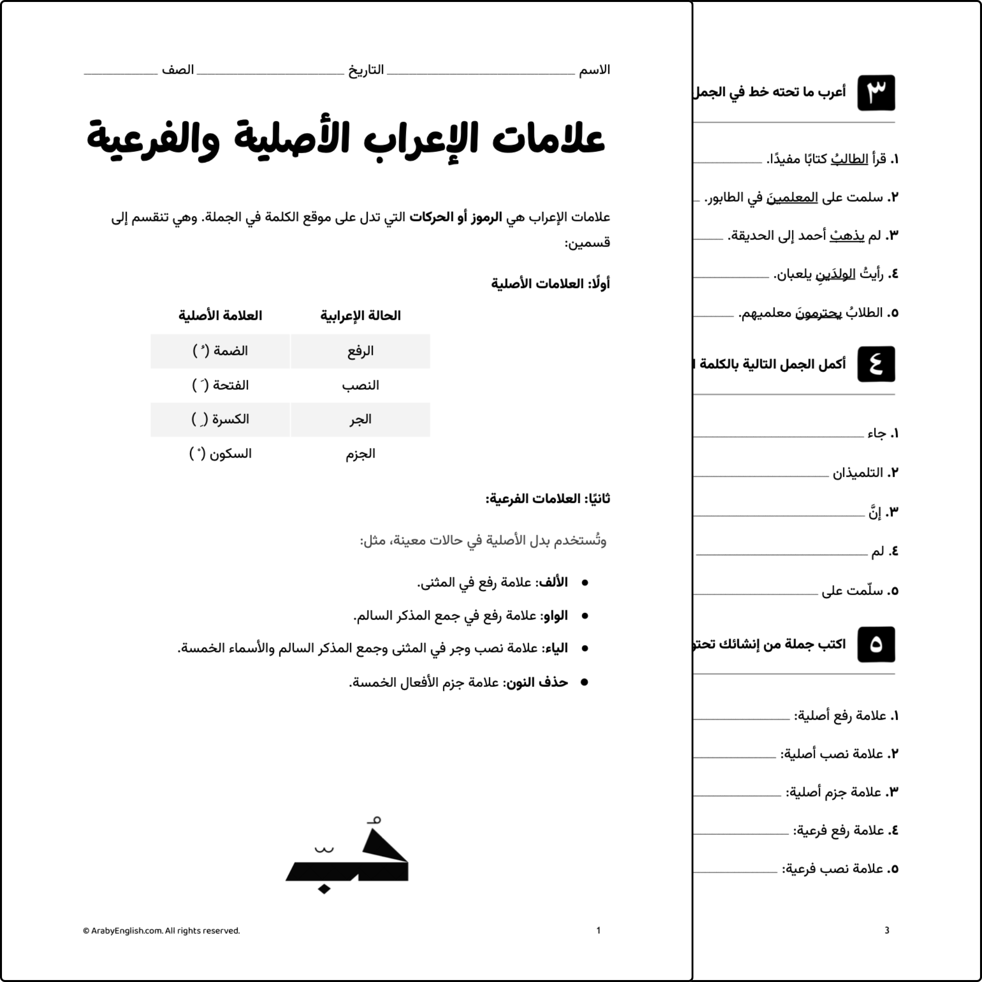 إعراب الجملة: علامات الإعراب الأصلية والفرعية