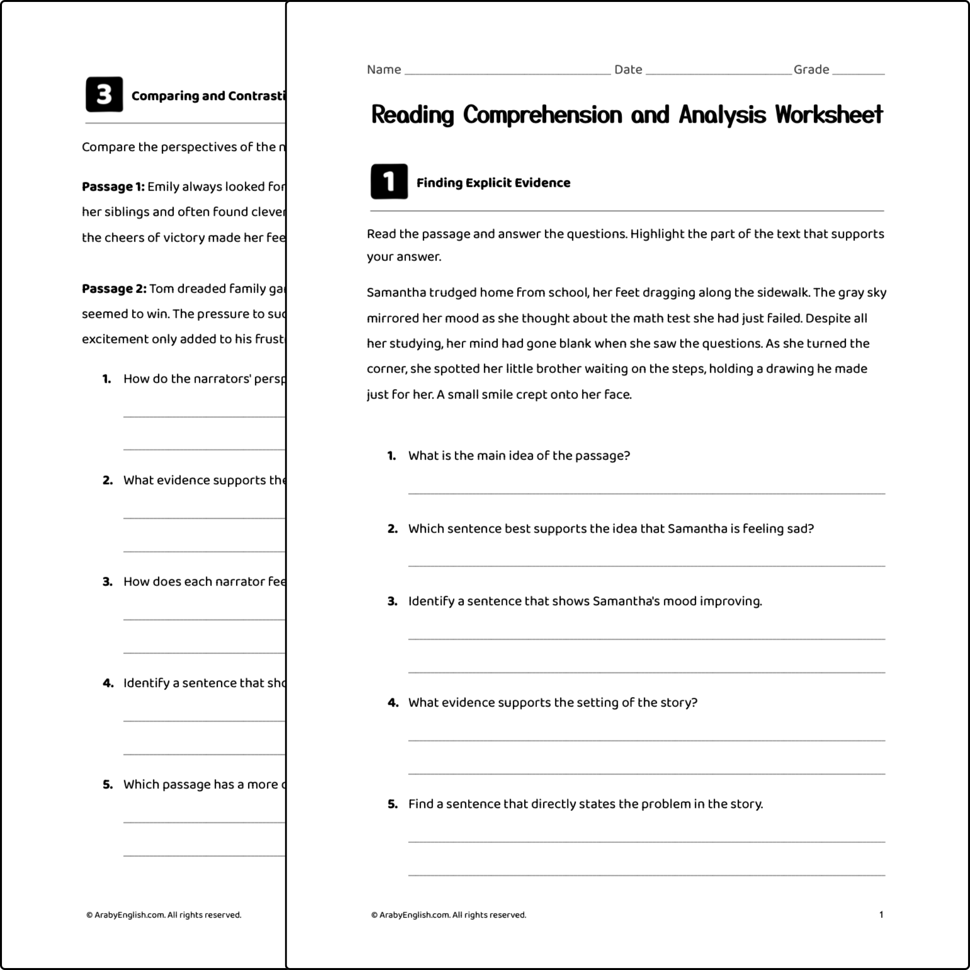 Reading Comprehension and Analysis Worksheet