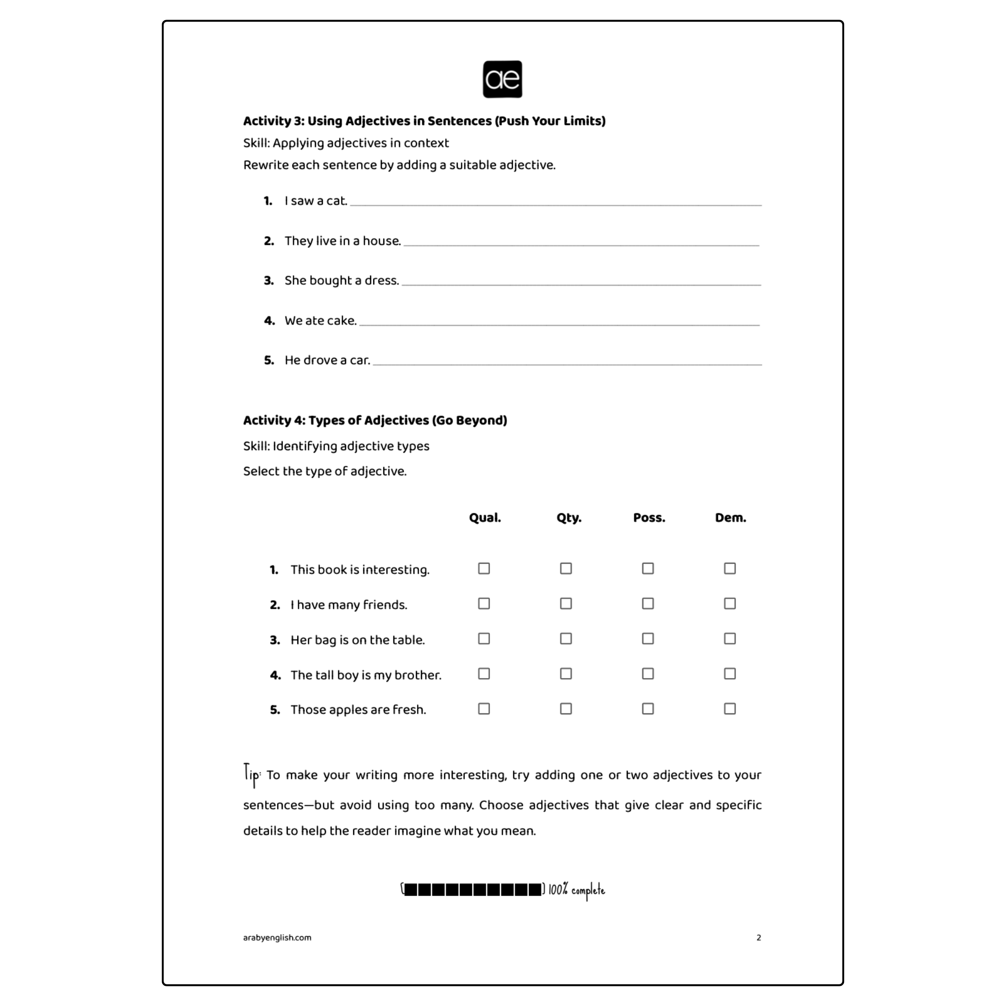 Adjectives Worksheet: Describing Words and Their Uses