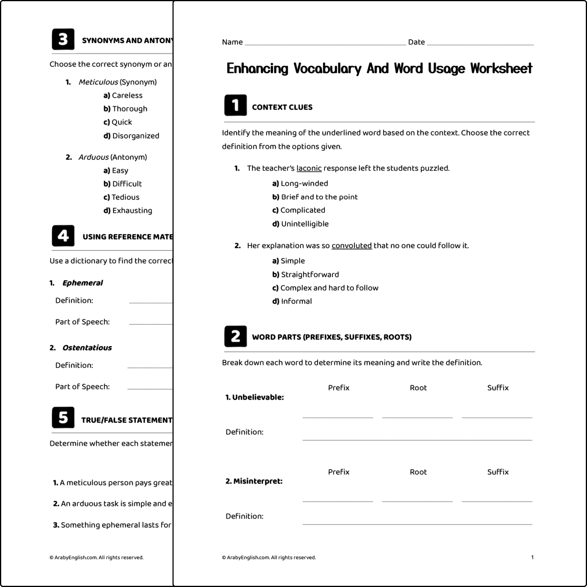 Enhancing Vocabulary and Word Usage: Grade 9 Practice Worksheet