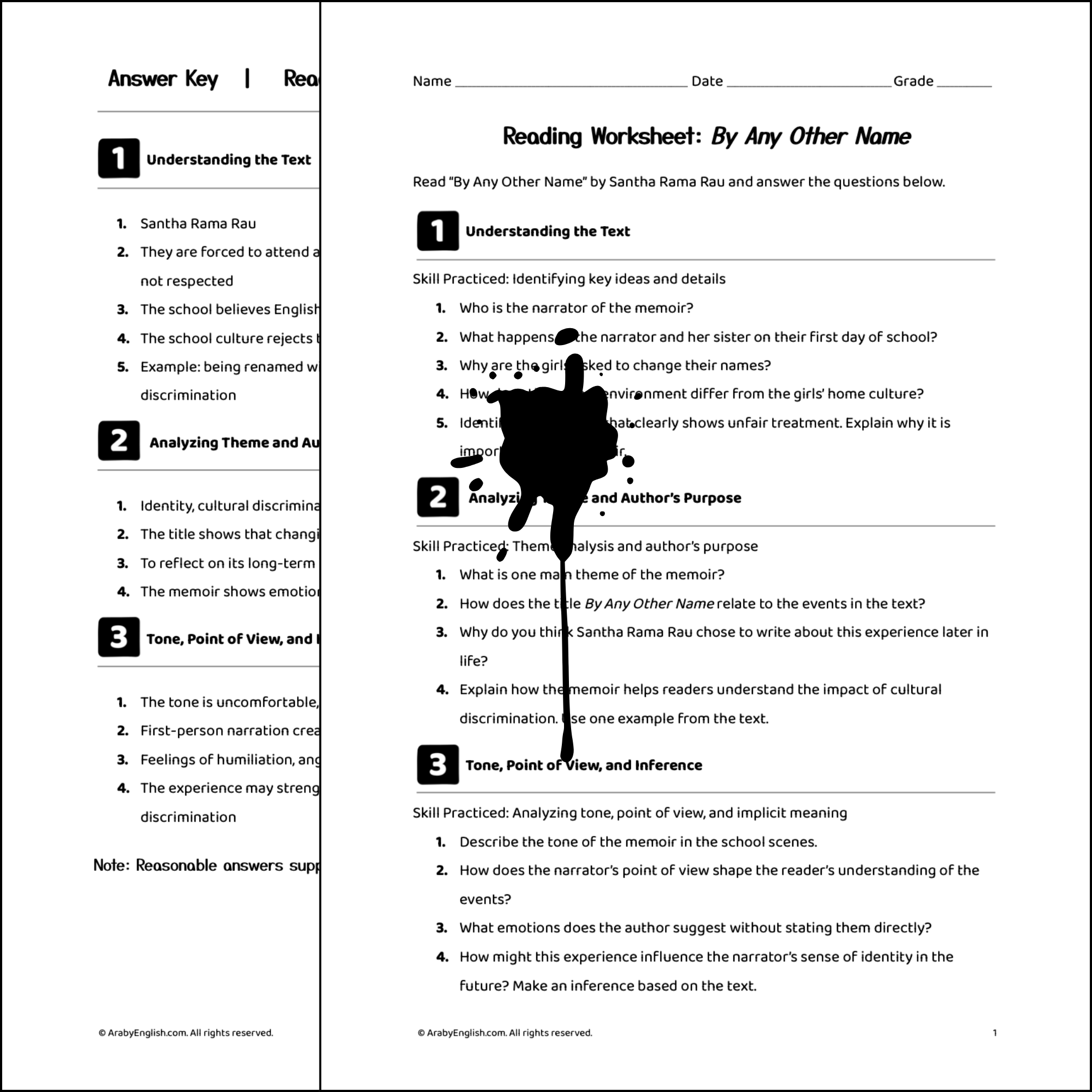 Grade 10 Reading Worksheet: By Any Other Name